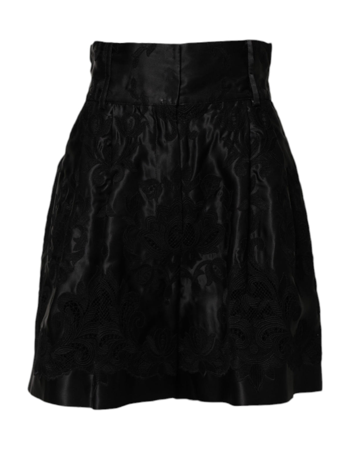 Indulge in the exquisite Dolce & Gabbana Black Floral Embroidery Silk High Waist Shorts, where luxurious silk meets intricate craftsmanship for timeless elegance.