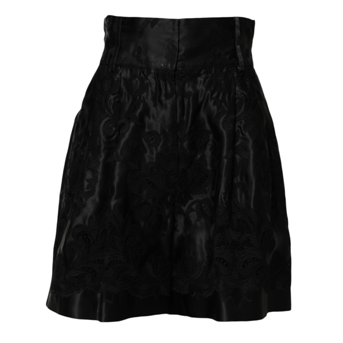 Indulge in the exquisite Dolce & Gabbana Black Floral Embroidery Silk High Waist Shorts, where luxurious silk meets intricate craftsmanship for timeless elegance.