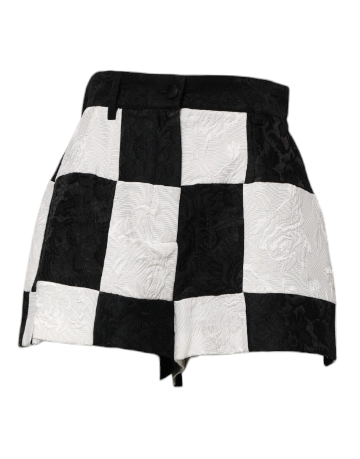 Elevate your wardrobe with Dolce & Gabbana's Black White Floral Brocade Hot Pants, a masterpiece of haute couture craftsmanship that embodies timeless luxury and sophistication.