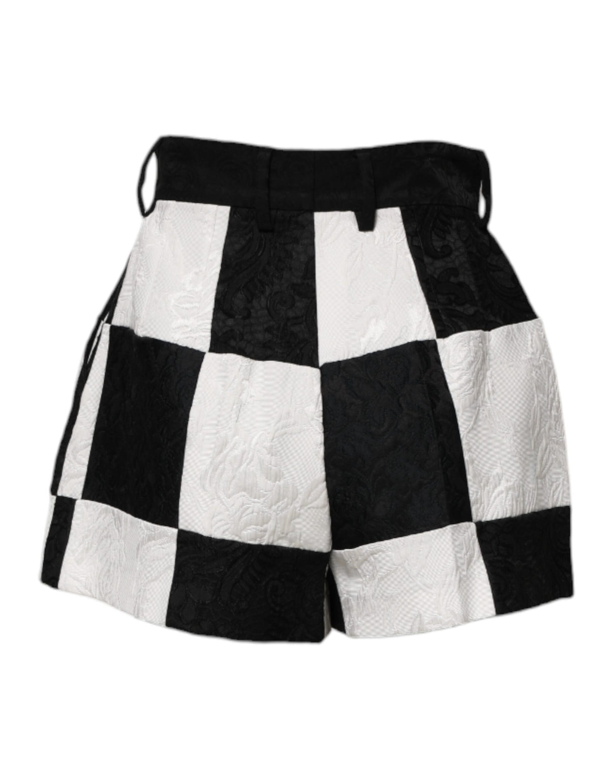 Indulge in the exquisite Dolce & Gabbana Black White Floral Brocade Hot Pants, where luxurious craftsmanship meets haute couture elegance for an unforgettable silhouette.
