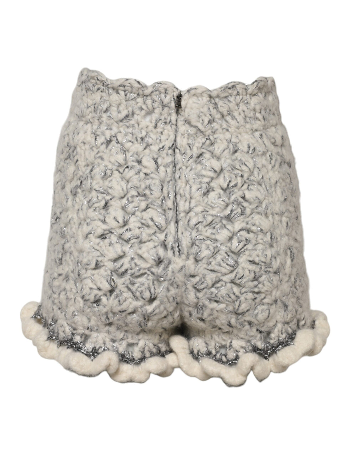 Indulge in the exquisite Dolce & Gabbana Metallic Bouclé Knit Cashmere Ruffled Shorts, where luxurious craftsmanship meets timeless elegance, perfect for the discerning fashion aficionado.