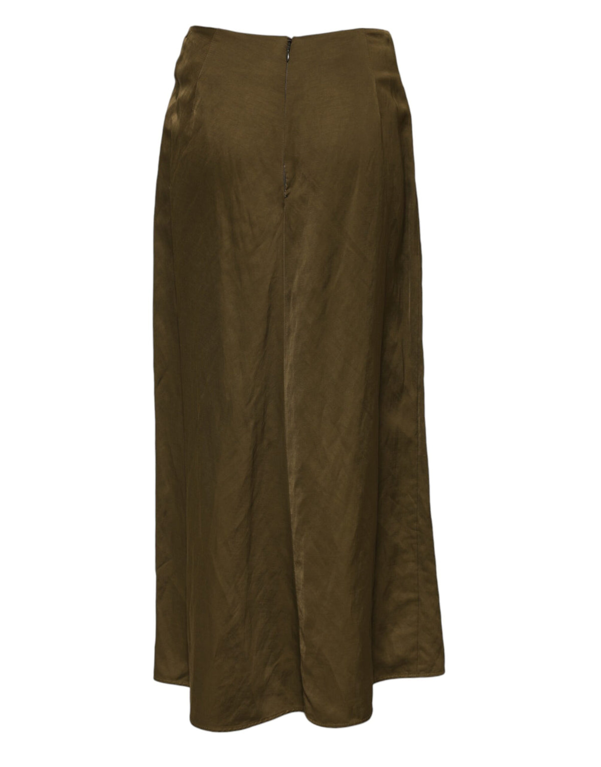 Elevate your wardrobe with the Jil Sander Olive Green Viscose A-line Midi Skirt, a masterpiece of Italian craftsmanship that embodies sophistication and timeless elegance.