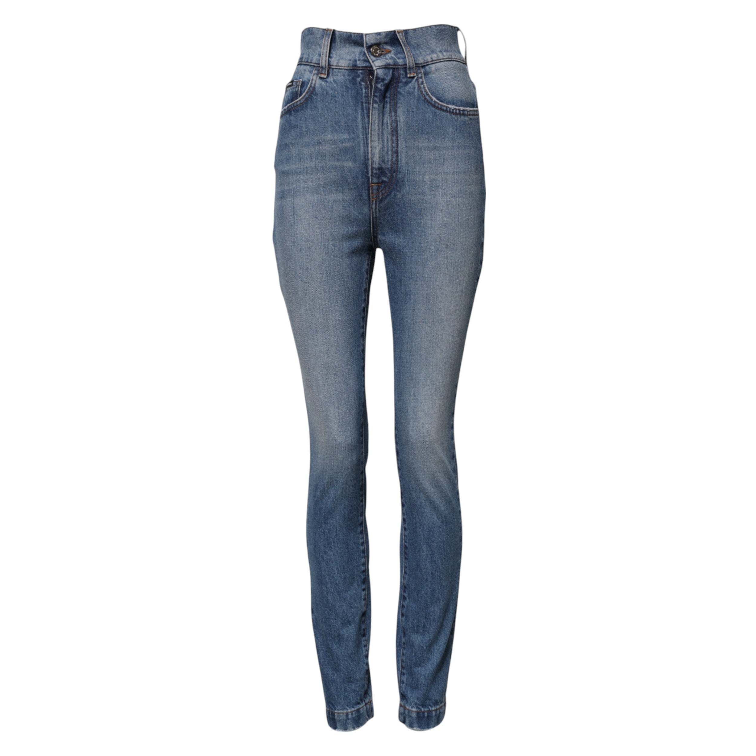 Indulge in the luxurious Dolce & Gabbana Blue Washed Skinny High Waist Denim Jeans, crafted in Italy from premium materials for an elegant silhouette that embodies sophistication and confidence.