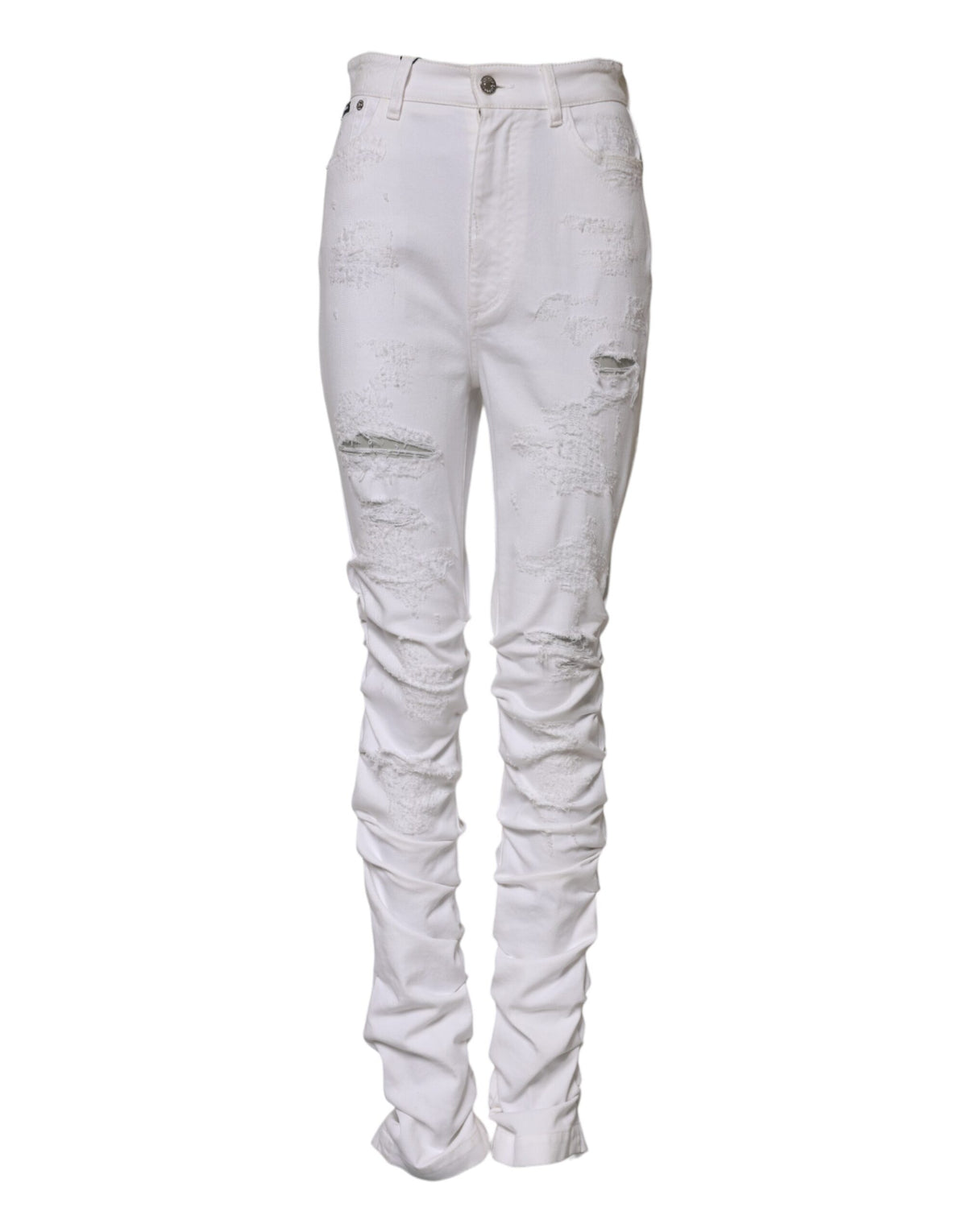 Elevate your style with Dolce & Gabbana's White Tattered High Waist Denim Jeans, crafted in Italy from premium cotton blend for a sophisticated, luxurious fit.
