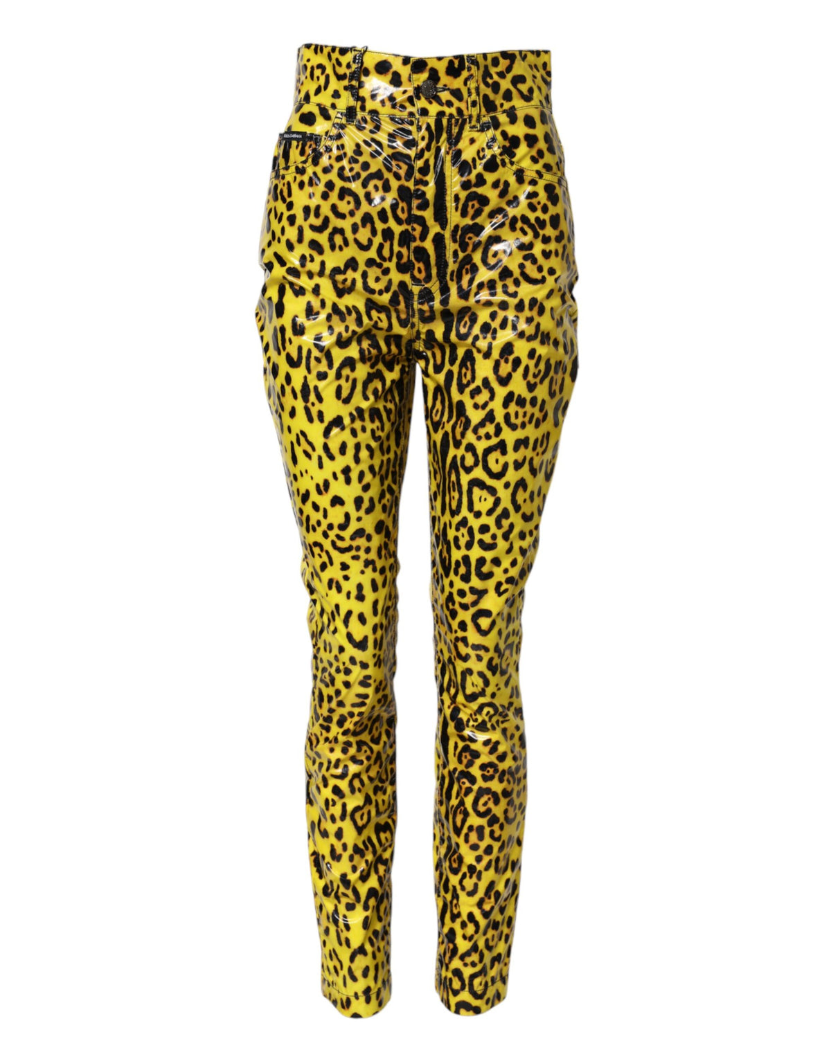 Elevate your wardrobe with Dolce & Gabbana's Yellow Leopard High Waist Slim Pants, crafted from luxurious materials, embodying sophistication and timeless allure.