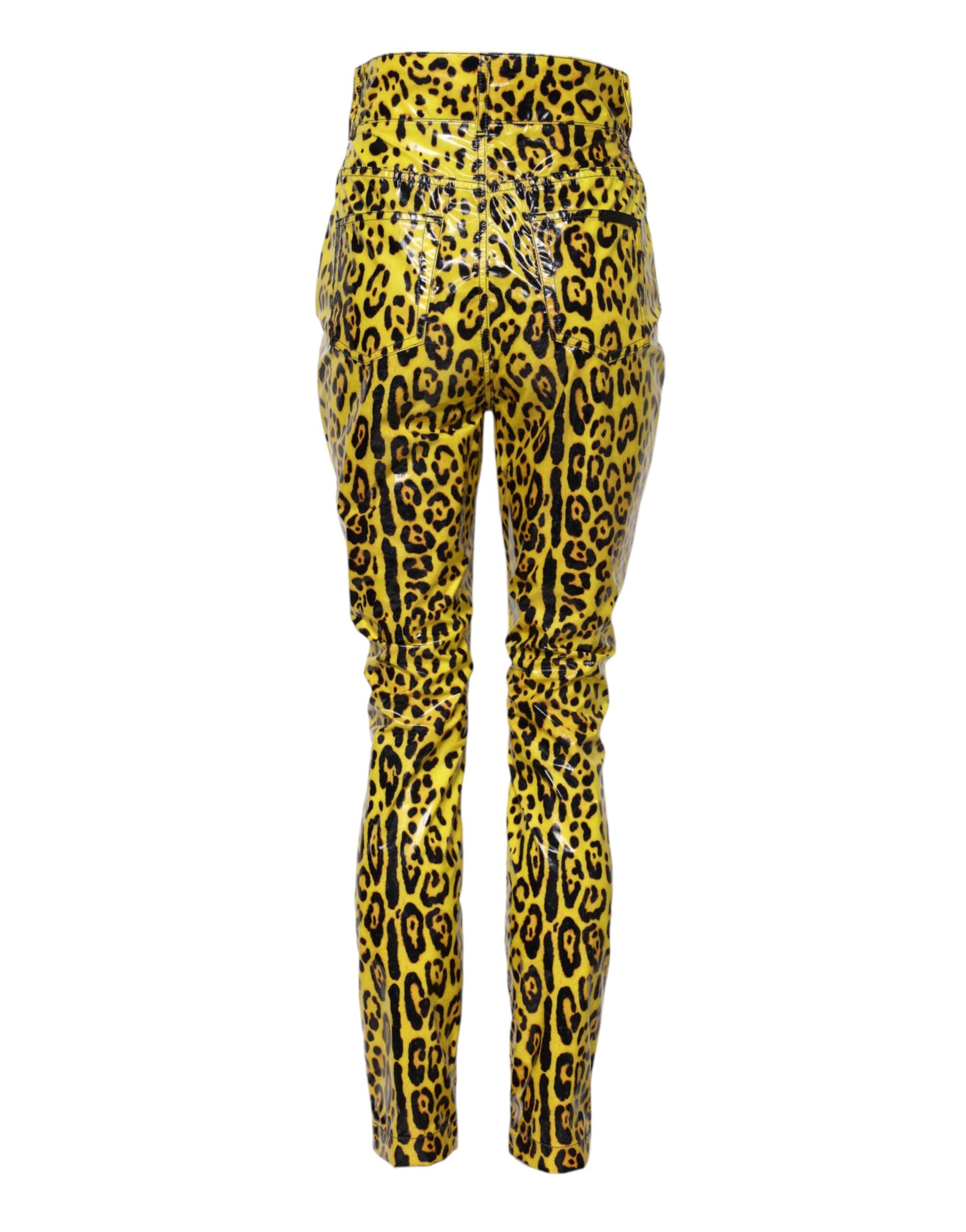 Indulge in the exquisite Dolce & Gabbana Yellow Leopard High Waist Slim Pants, crafted from luxurious materials for a silhouette that embodies sophistication and allure.