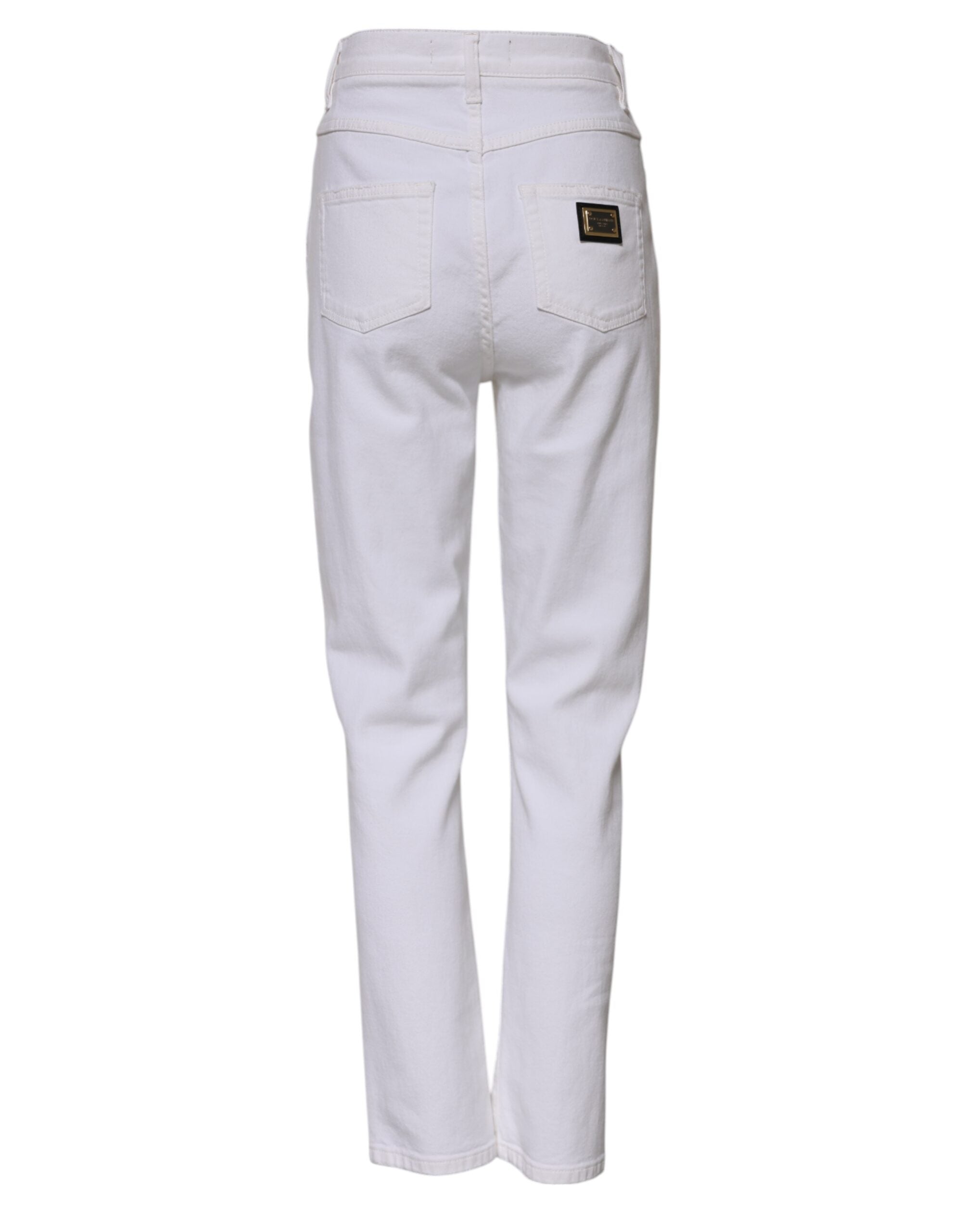 Dolce & Gabbana White Cotton High Waist Straight Denim Jeans