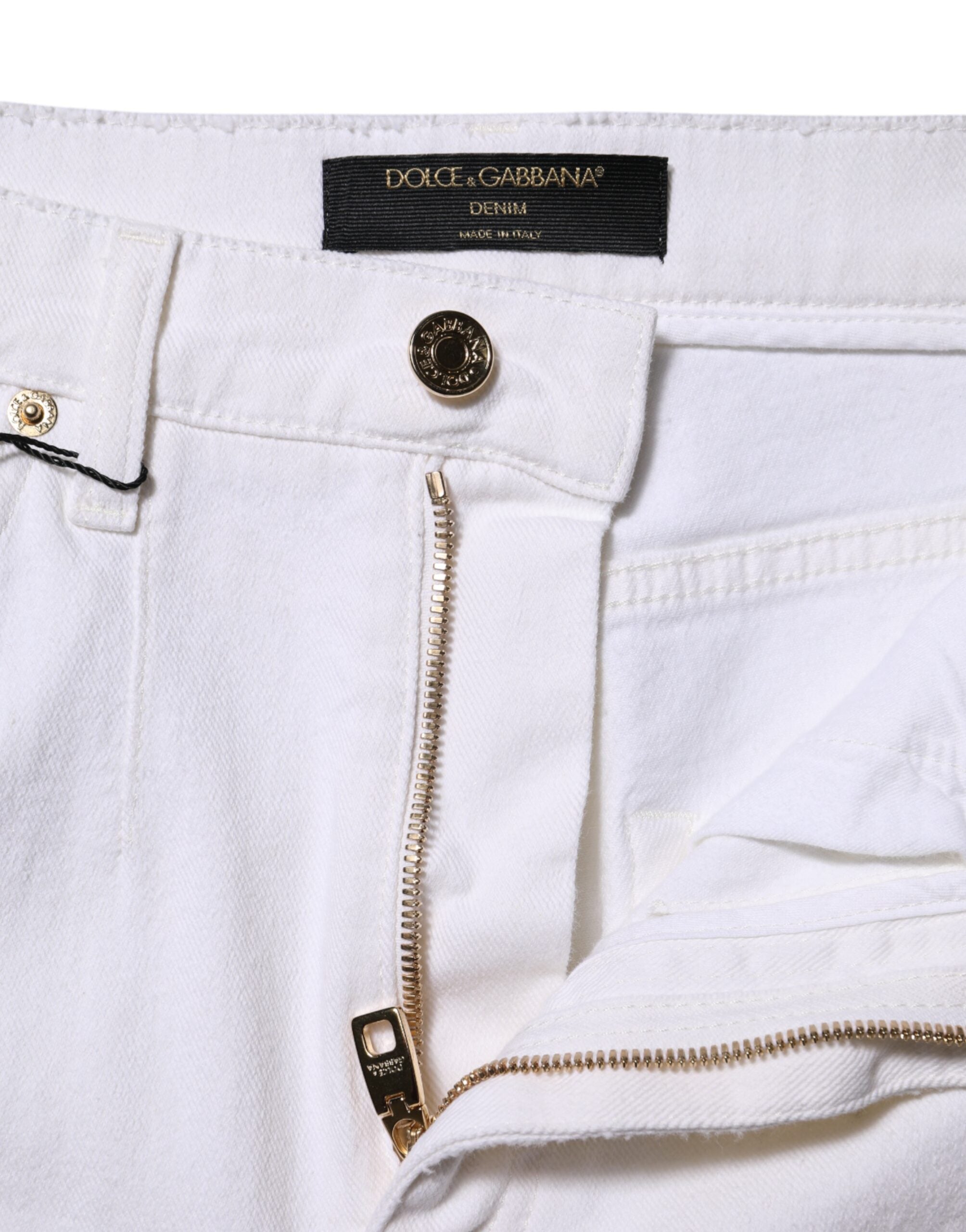 Dolce & Gabbana White Cotton High Waist Straight Denim Jeans
