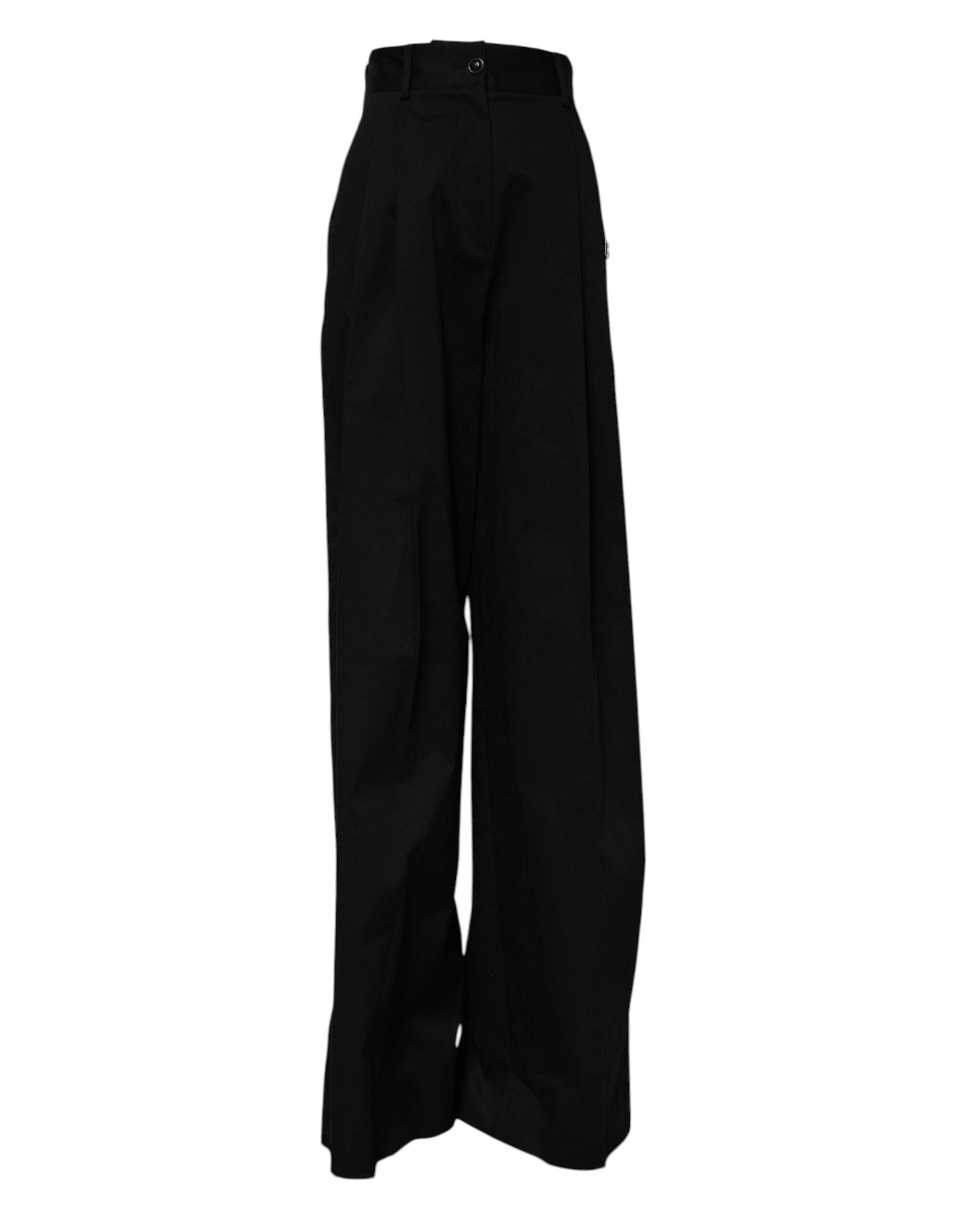 Discover the exquisite Dolce & Gabbana Black Cotton HighWaist Wide Leg Pants, a luxurious blend of comfort and elegance, perfect for any sophisticated occasion.