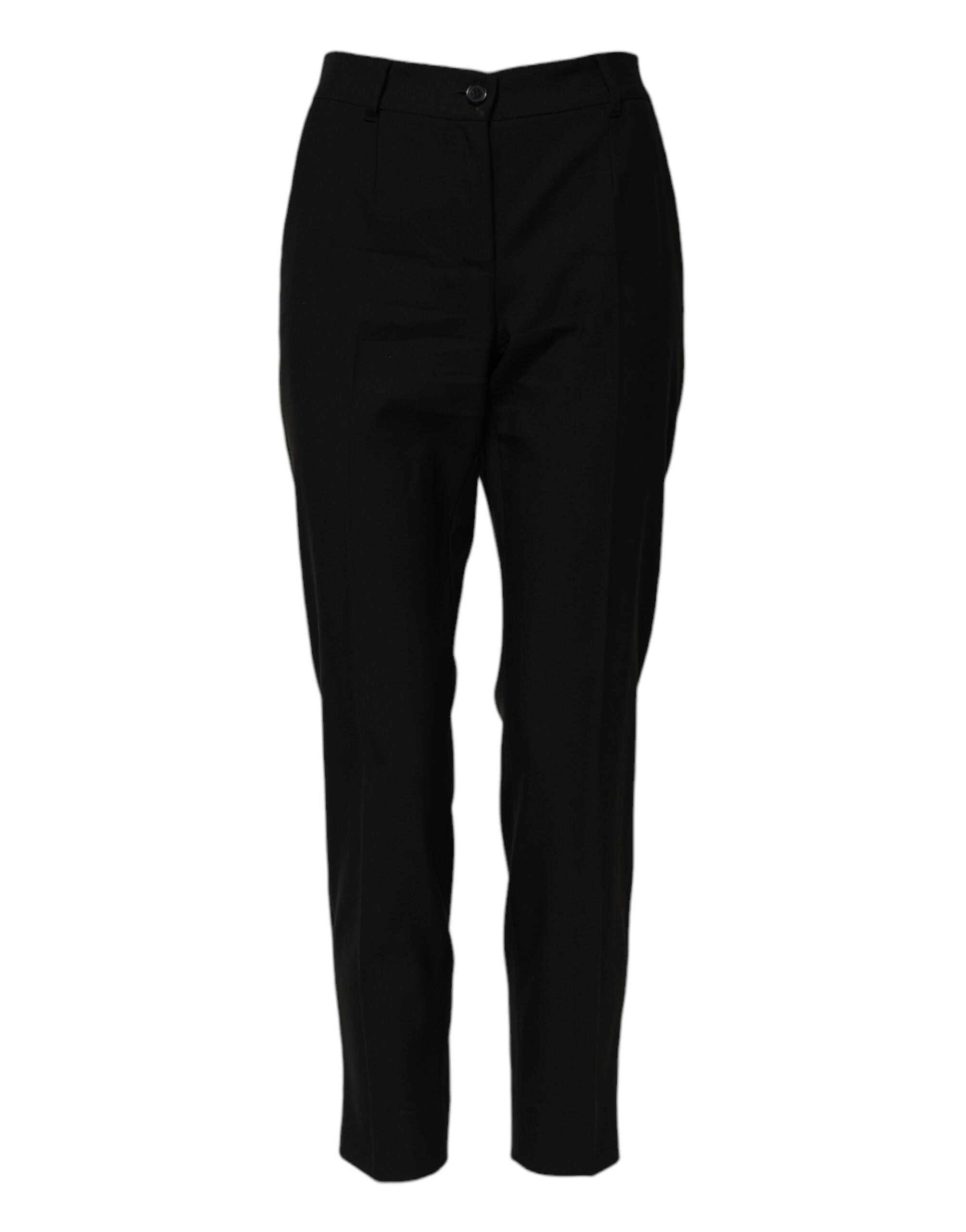 Elevate your wardrobe with Dolce & Gabbana's Black Wool High Waist Tapered Pants, a masterpiece of exquisite craftsmanship and timeless elegance, perfect for the discerning individual.