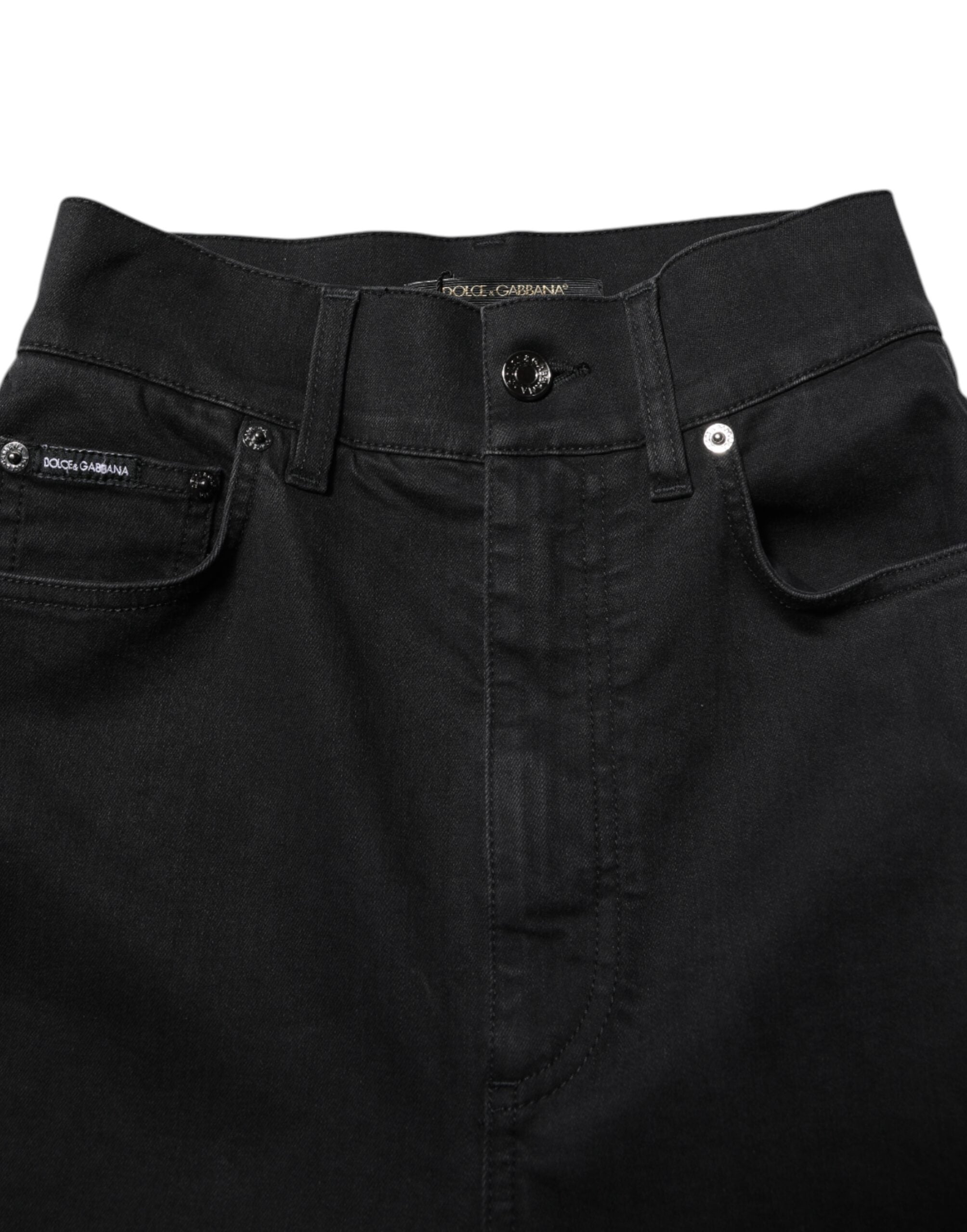 Experience the allure of Dolce & Gabbana's Black Cotton High Waist Skinny Denim Jeans, where exquisite craftsmanship meets timeless elegance for the confident individual.