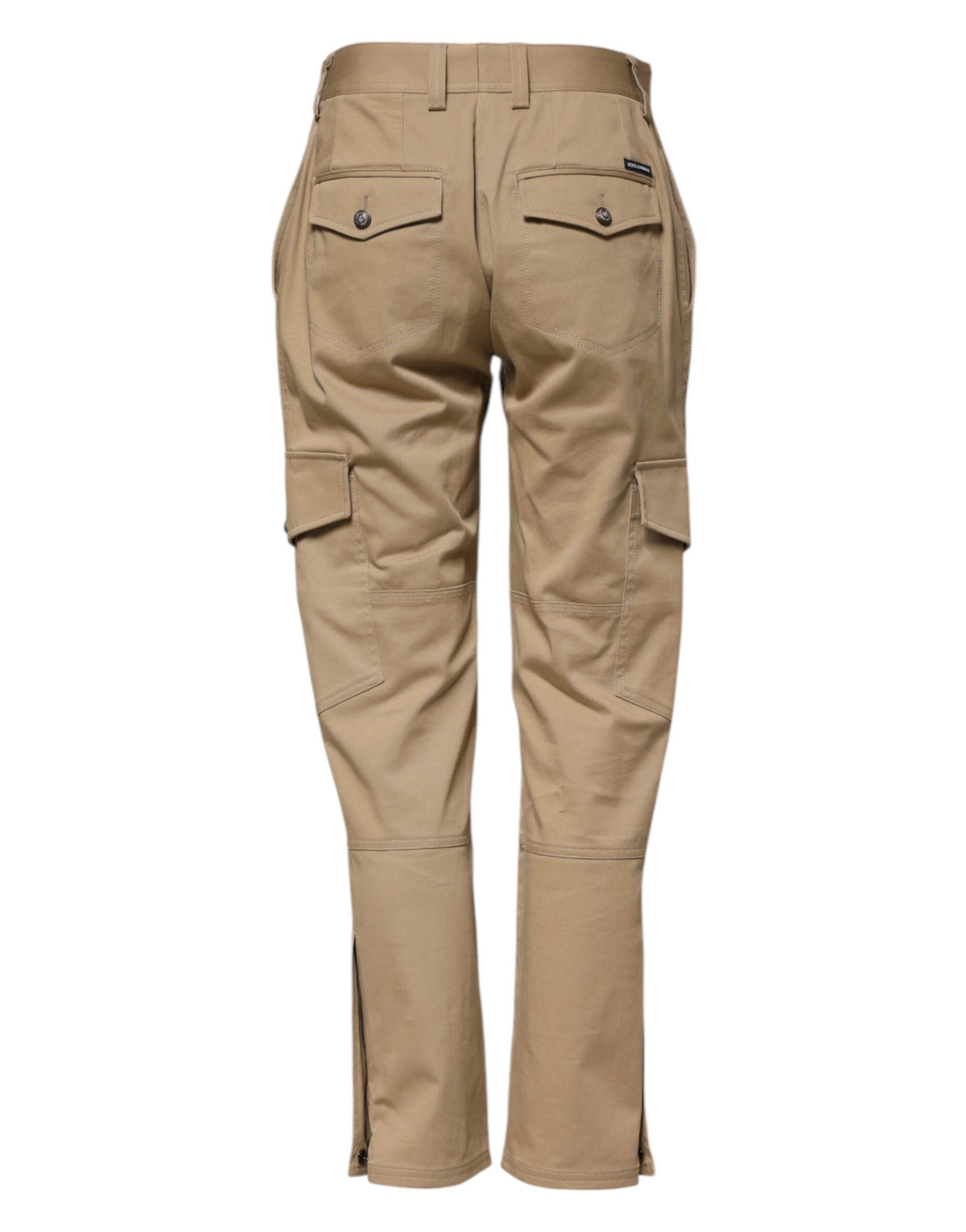 Experience the exquisite craftsmanship of Dolce & Gabbana's Beige Mid Waist Cargo Tapered Pants, where luxurious cotton blend meets timeless elegance for every occasion.