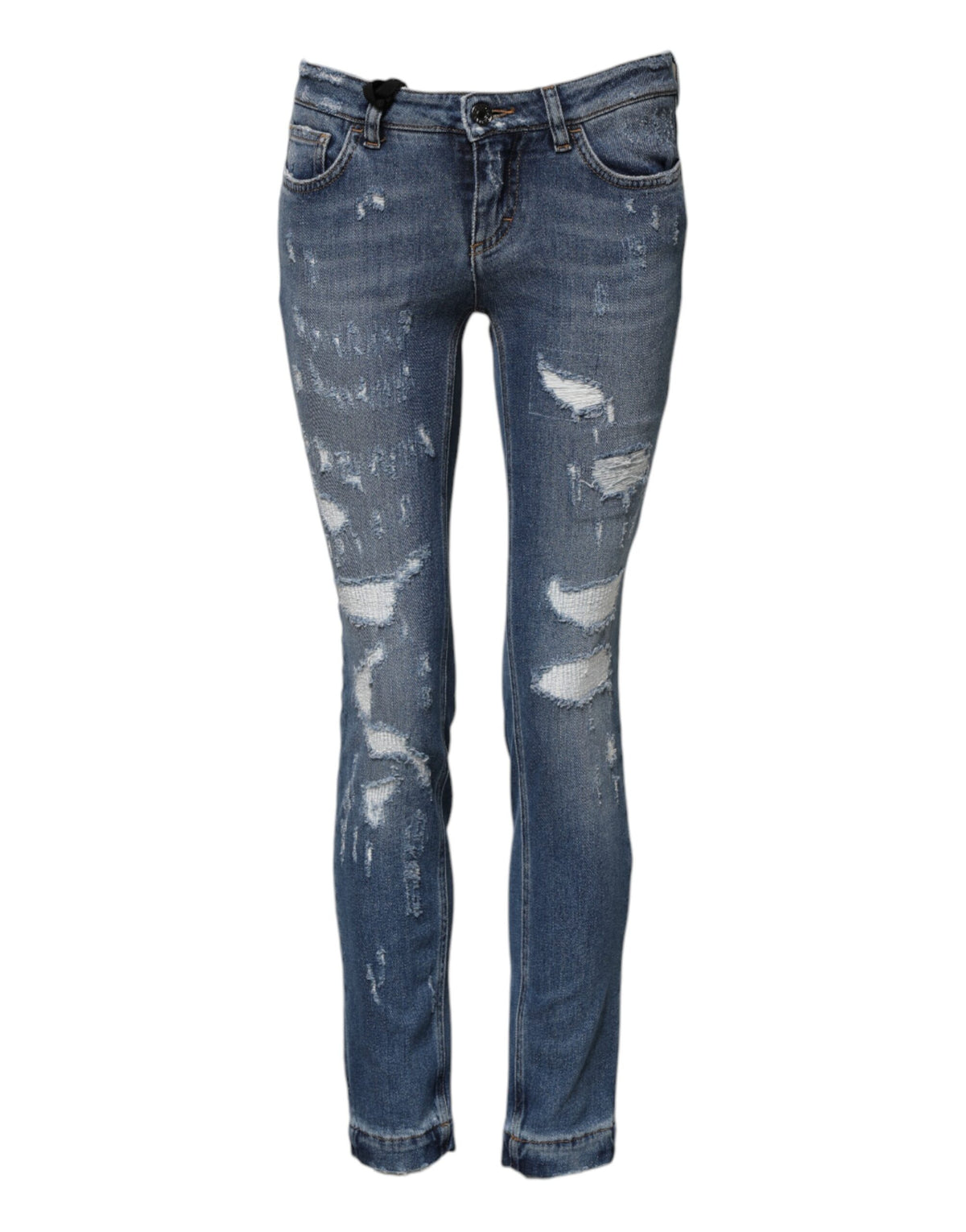 Discover the Dolce & Gabbana Blue PRETTY Tattered Skinny Denim Jeans, where exquisite Italian craftsmanship meets modern elegance for a timeless wardrobe essential.