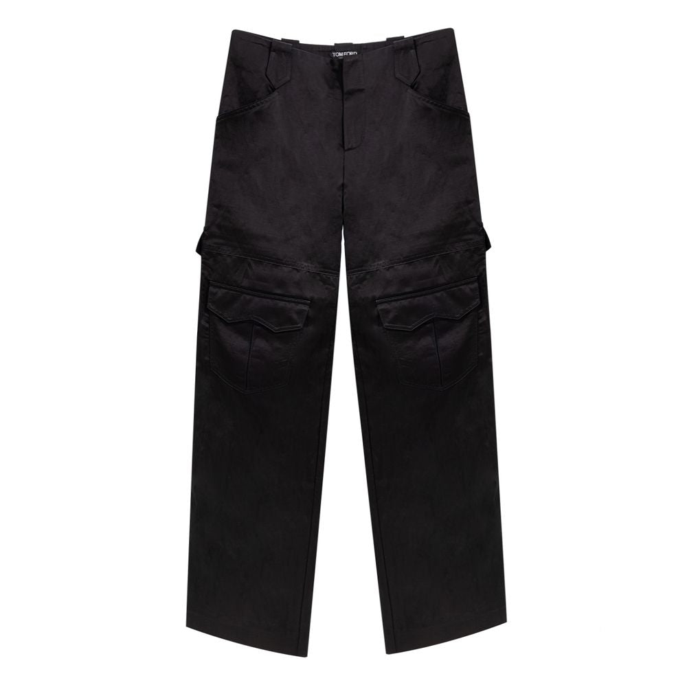 Elevate your wardrobe with Tom Ford Black Viscose Cargo Pants, a seamless blend of luxurious viscose and linen that embodies modern elegance and effortless sophistication.