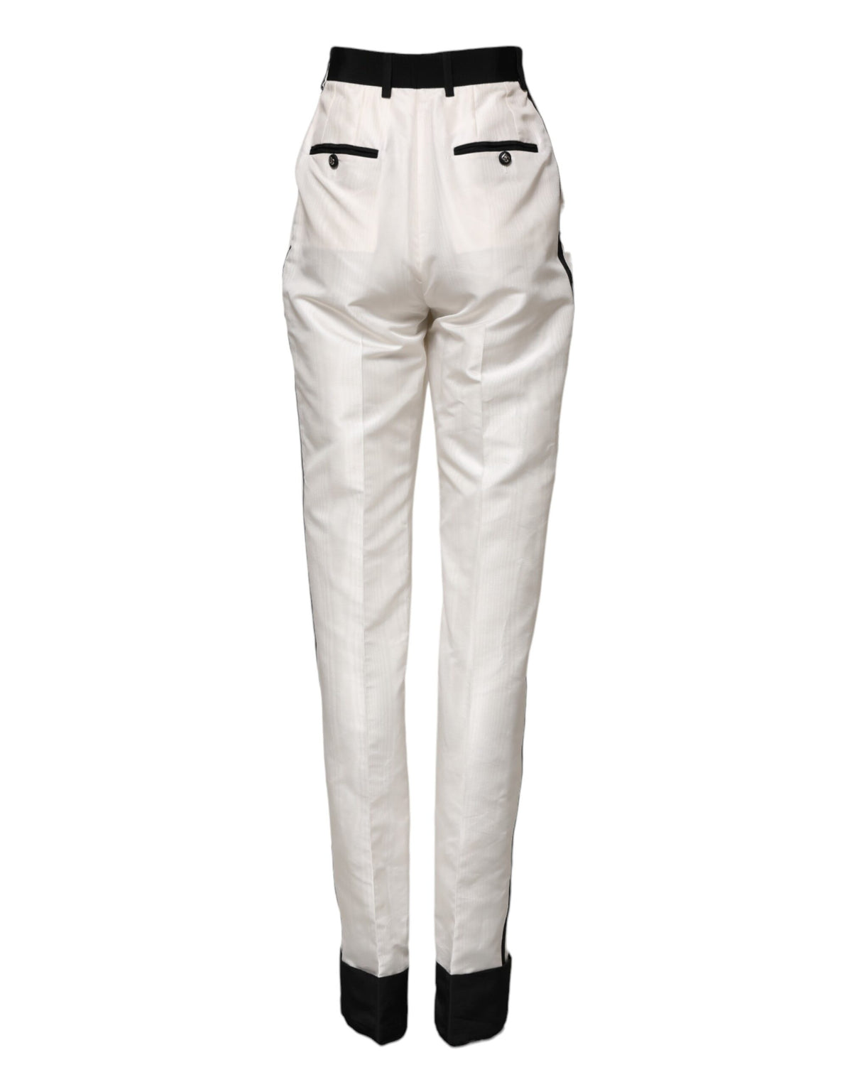 Elevate your wardrobe with Dolce & Gabbana's White High Waist Straight Dress Trouser Pants, a masterpiece of silk and polyester that embodies timeless sophistication and exquisite Italian craftsmanship.