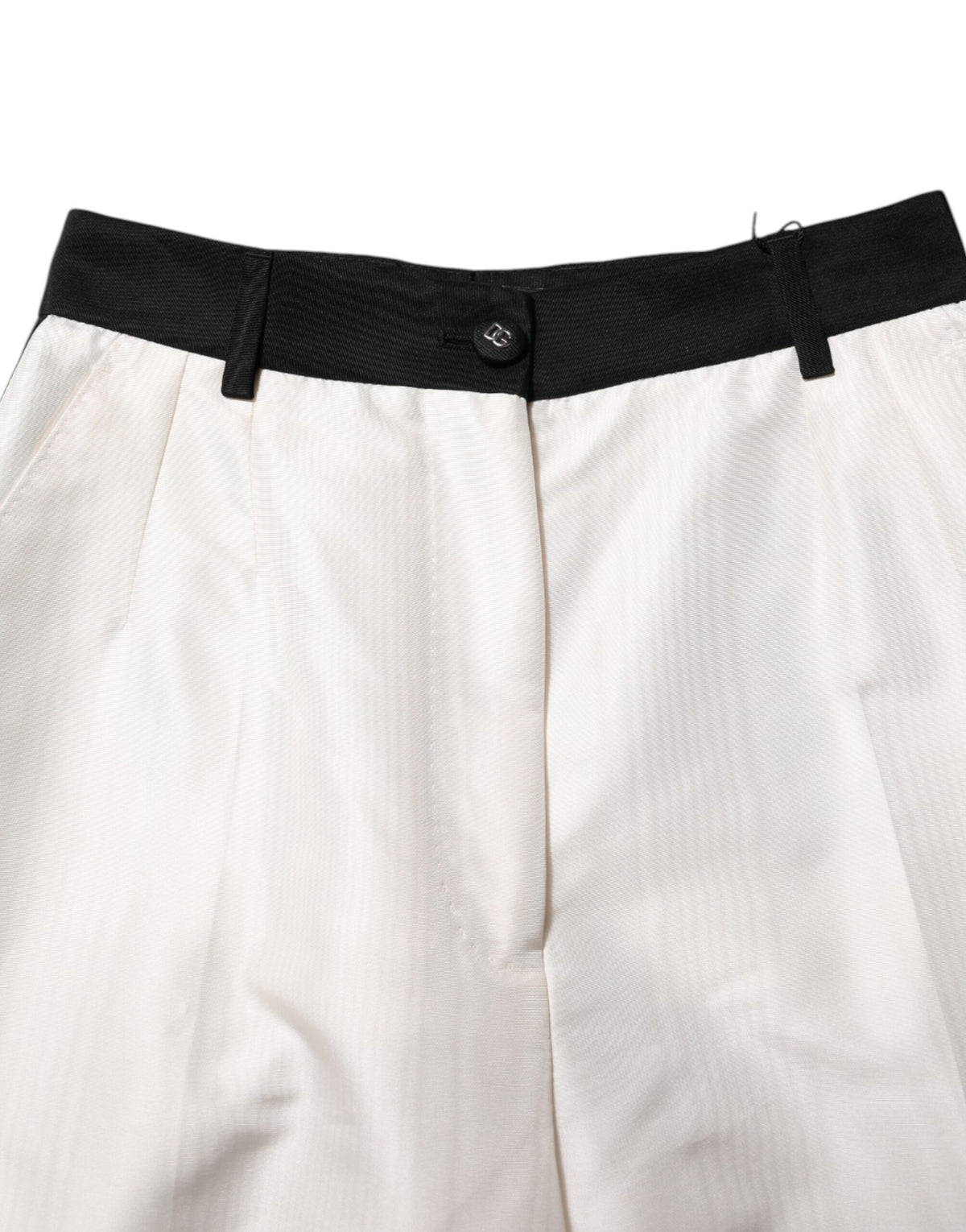 Elevate your wardrobe with Dolce & Gabbana's White High Waist Straight Dress Trouser Pants, where luxurious silk and polyester meet exquisite Italian craftsmanship for timeless sophistication.