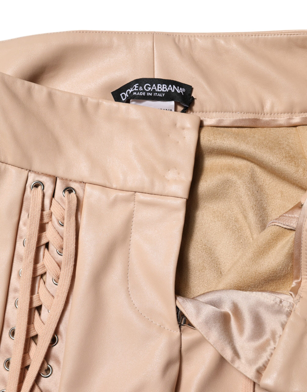 Elevate your wardrobe with the Dolce & Gabbana Beige Lace Details Mid Waist Skinny Pants, a masterpiece of Italian craftsmanship that embodies timeless elegance and allure.