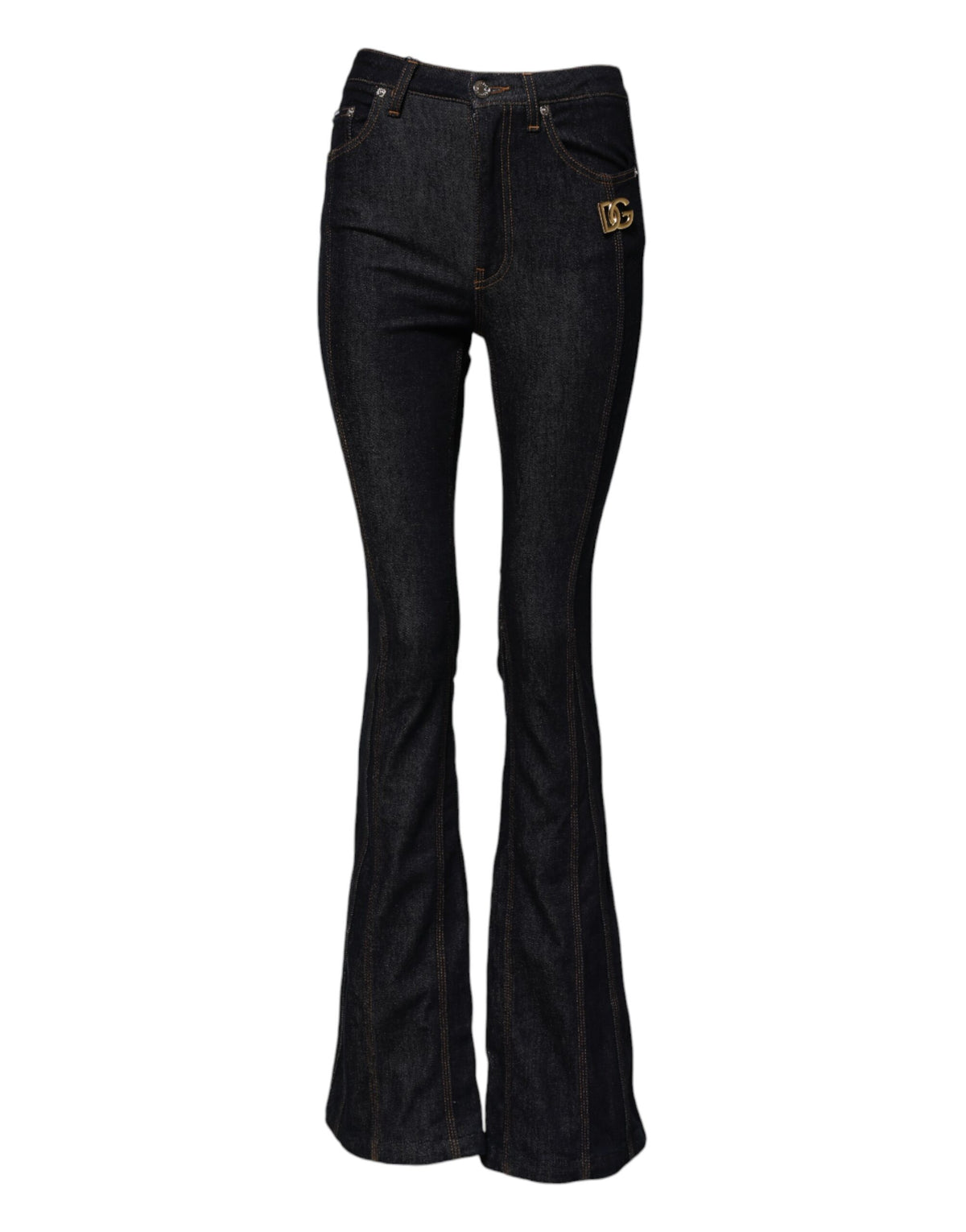 Indulge in the exquisite craftsmanship of Dolce & Gabbana's Black Cotton Mid Waist Bootcut Denim Jeans, a luxurious blend of elegance and comfort, perfect for any sophisticated wardrobe.