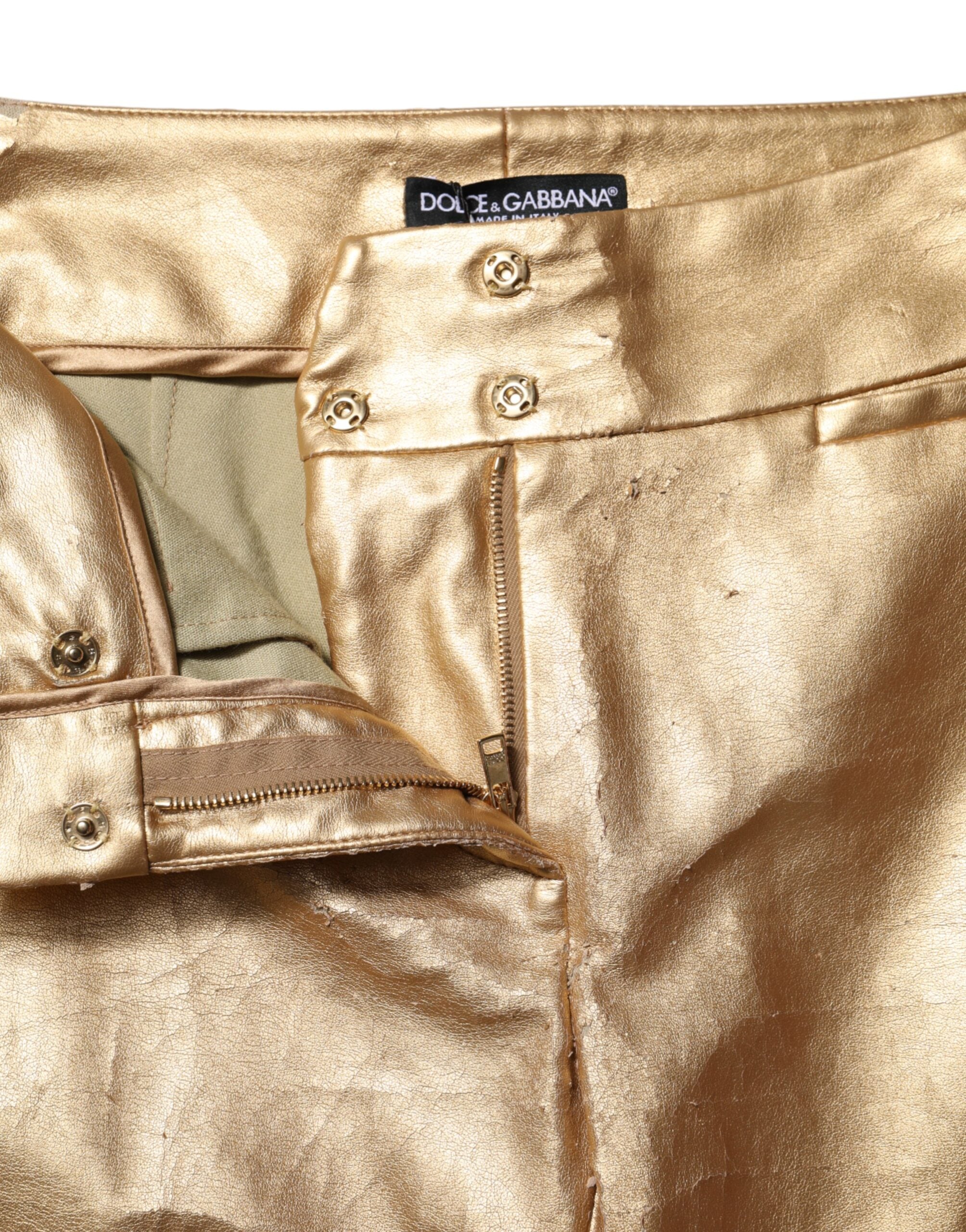 Indulge in the exquisite allure of Dolce & Gabbana's Metallic Gold High Waist Skinny Trouser Pants, where refined craftsmanship meets timeless elegance for the discerning individual.