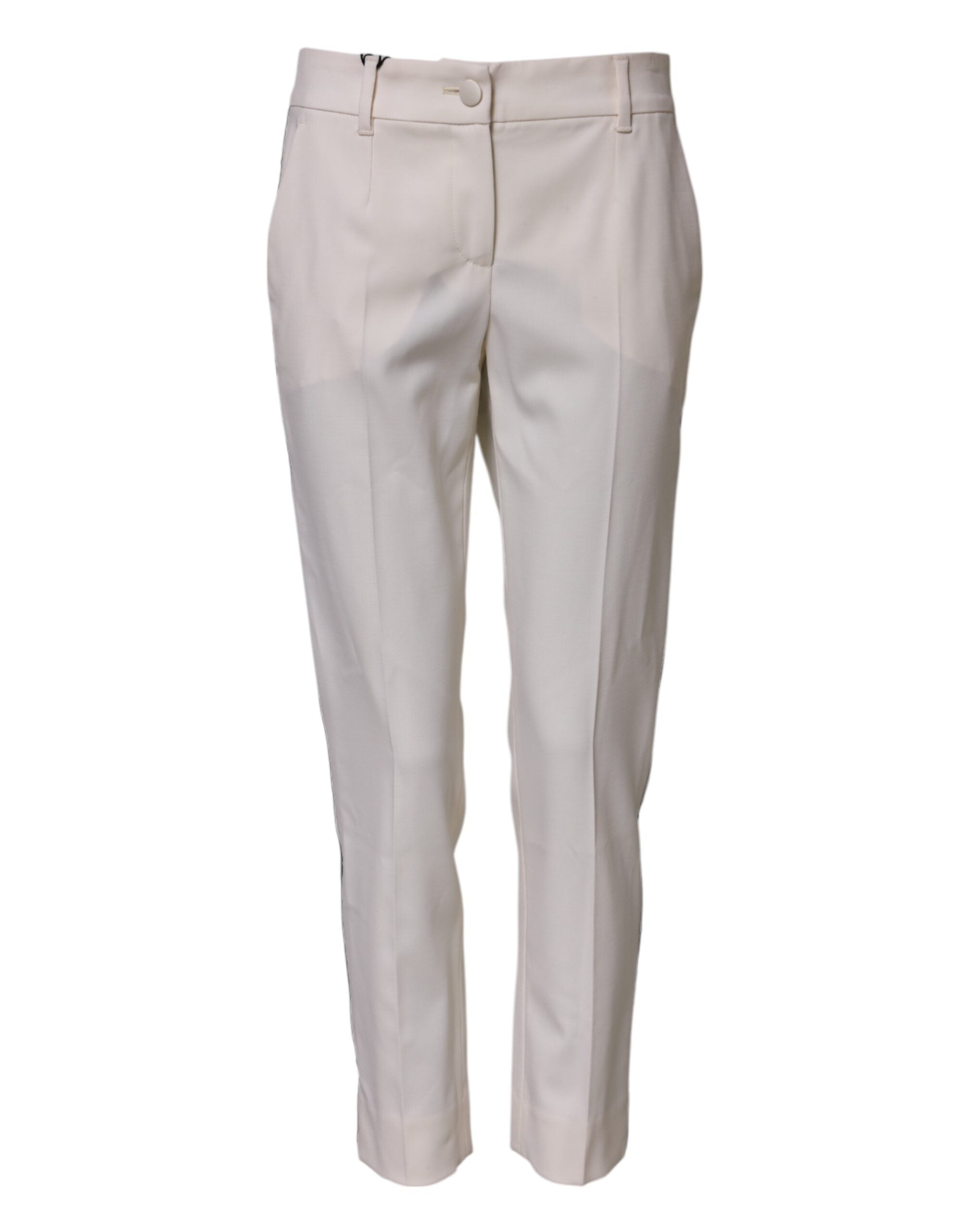 Indulge in the exquisite Dolce & Gabbana White Wool Mid Waist Tapered Trouser Pants, where luxurious virgin wool meets impeccable Italian craftsmanship for timeless elegance.