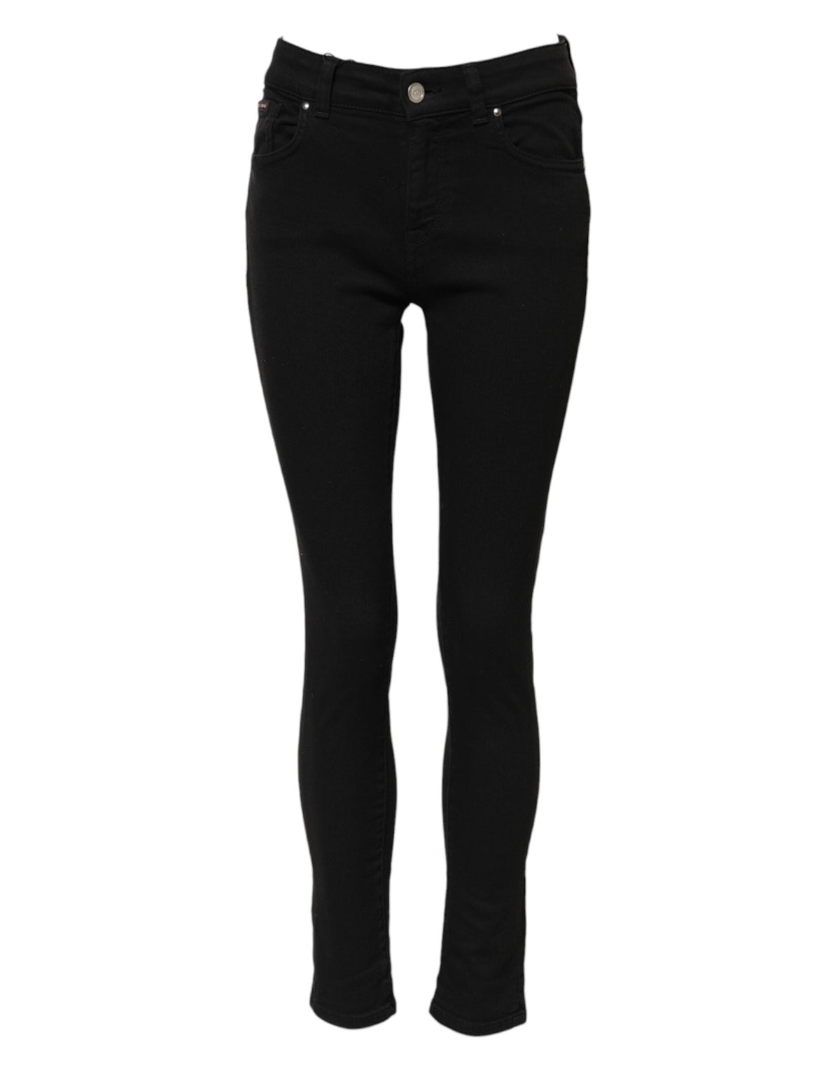Elevate your wardrobe with Dolce & Gabbana's Black Cotton Logo Skinny MidWaist Denim Jeans, a masterpiece of Italian craftsmanship that embodies luxury and confidence.