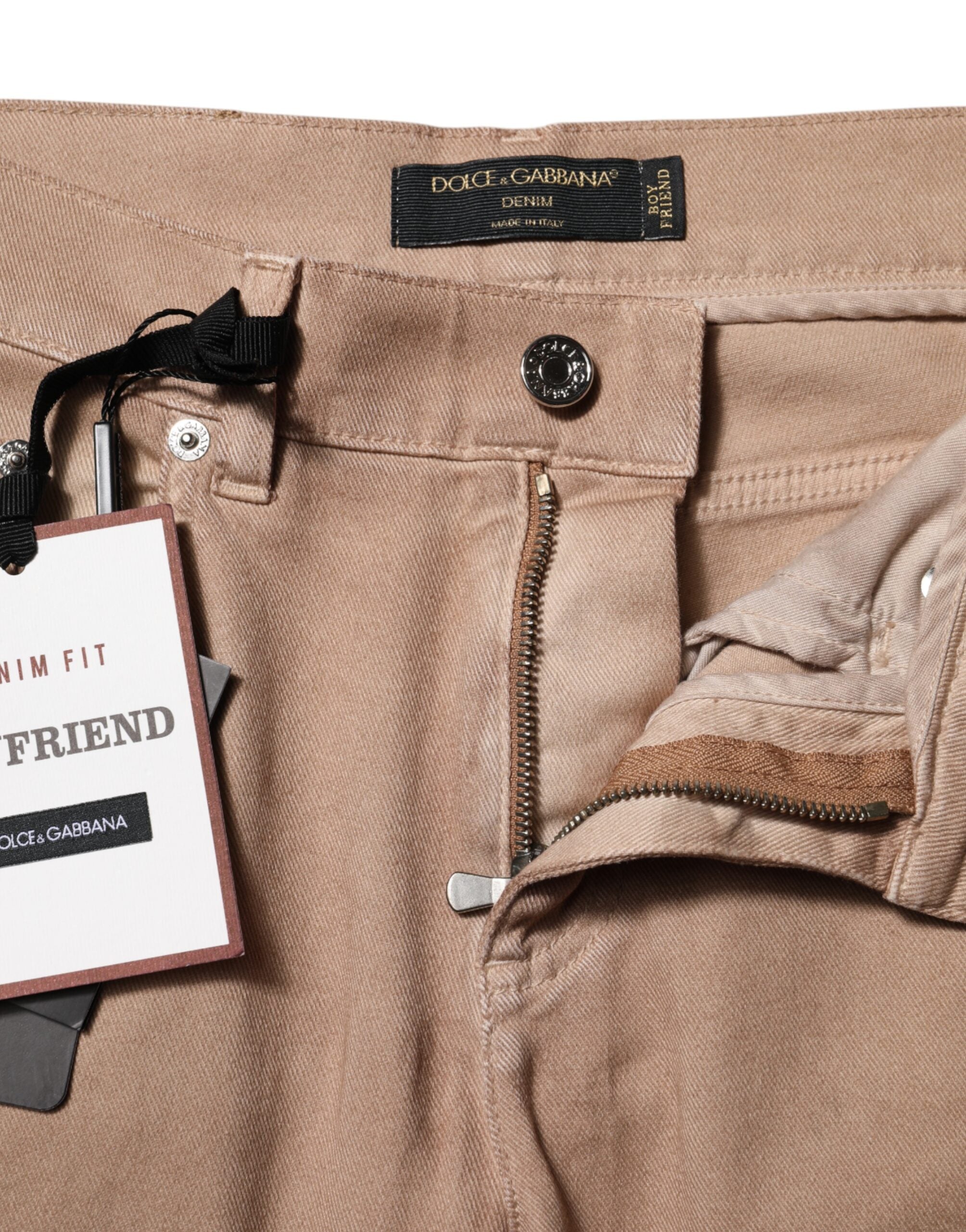Indulge in the exquisite Dolce & Gabbana Brown Cotton Boyfriend Denim Trousers, where luxurious Italian craftsmanship meets timeless elegance for the discerning individual.