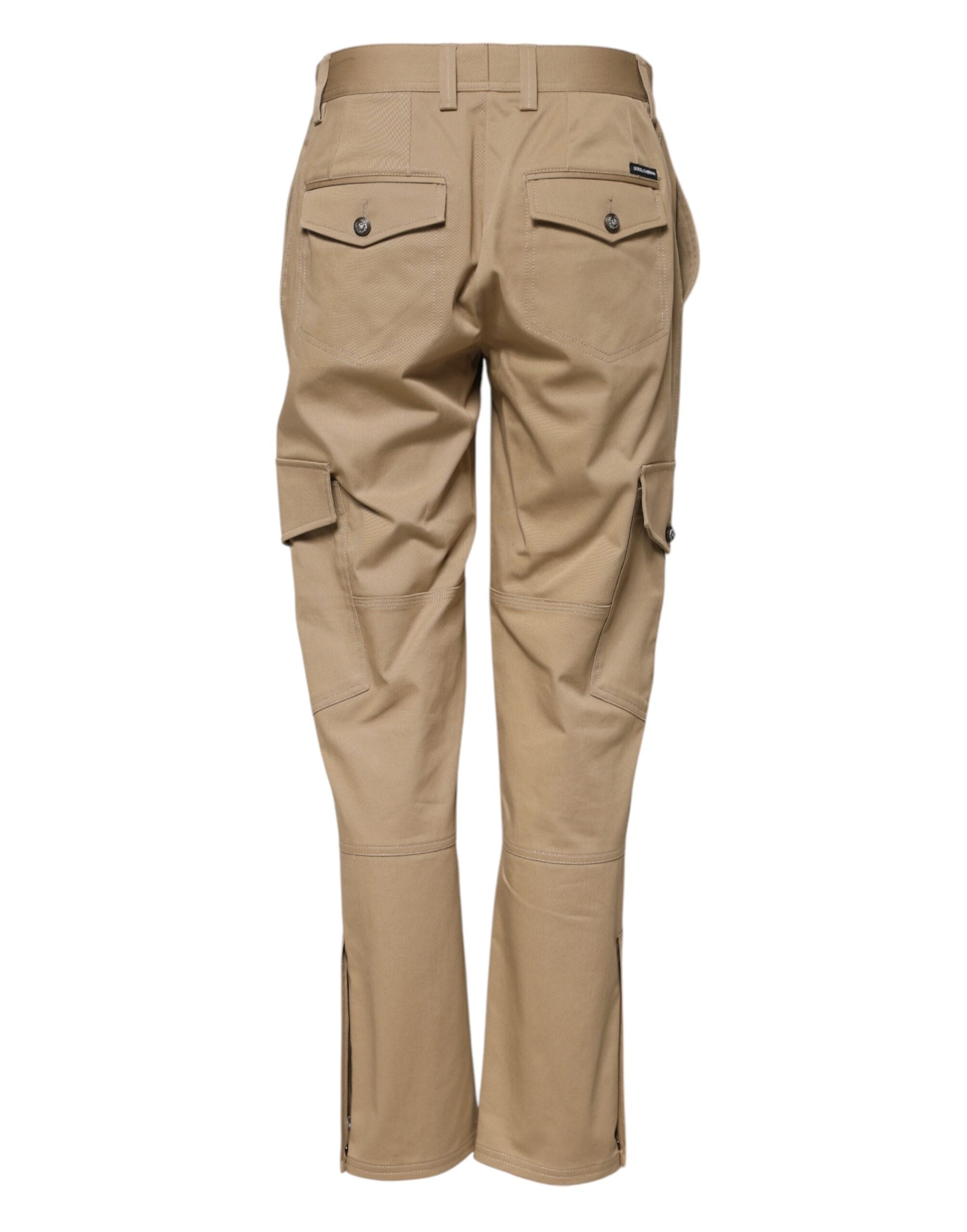Elevate your wardrobe with Dolce & Gabbana's Beige Mid Waist Cargo Tapered Pants, a luxurious blend of cotton and elastane, embodying Italian craftsmanship and timeless elegance.