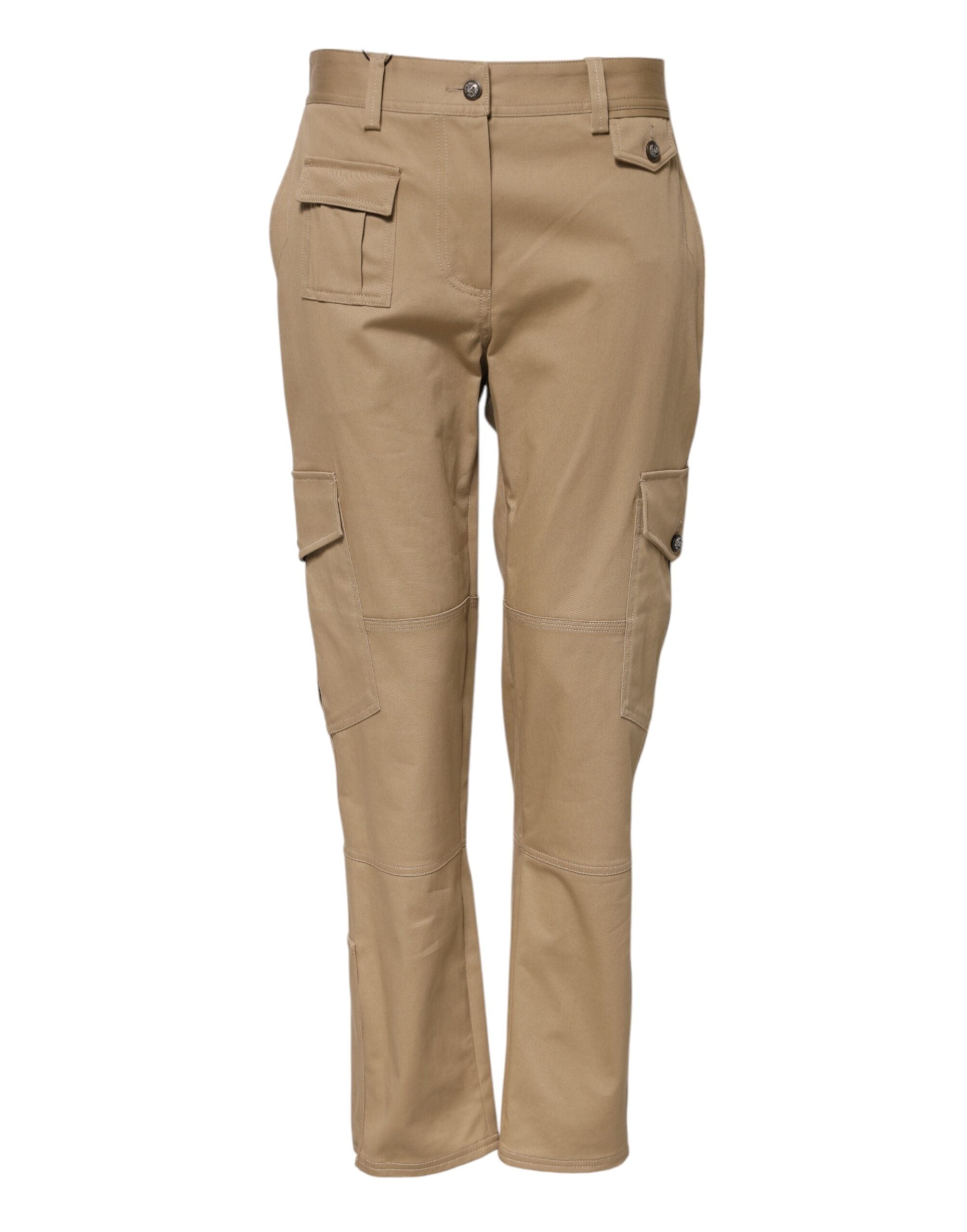 Elevate your wardrobe with Dolce & Gabbana's Beige Mid Waist Cargo Tapered Pants, crafted from luxurious cotton and elastane for timeless sophistication and effortless elegance.