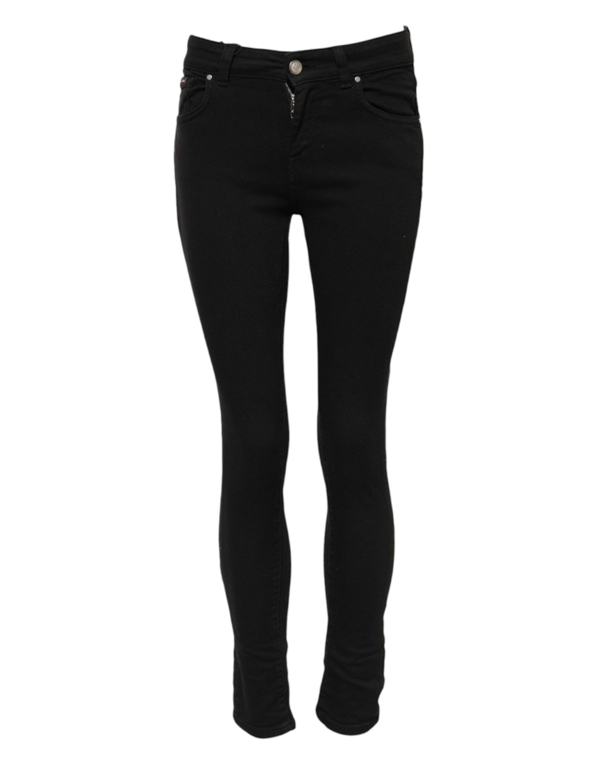Indulge in the exquisite craftsmanship of Dolce & Gabbana's Black Cotton Skinny Mid Waist Denim Jeans, a timeless blend of luxury and elegance that elevates your style.
