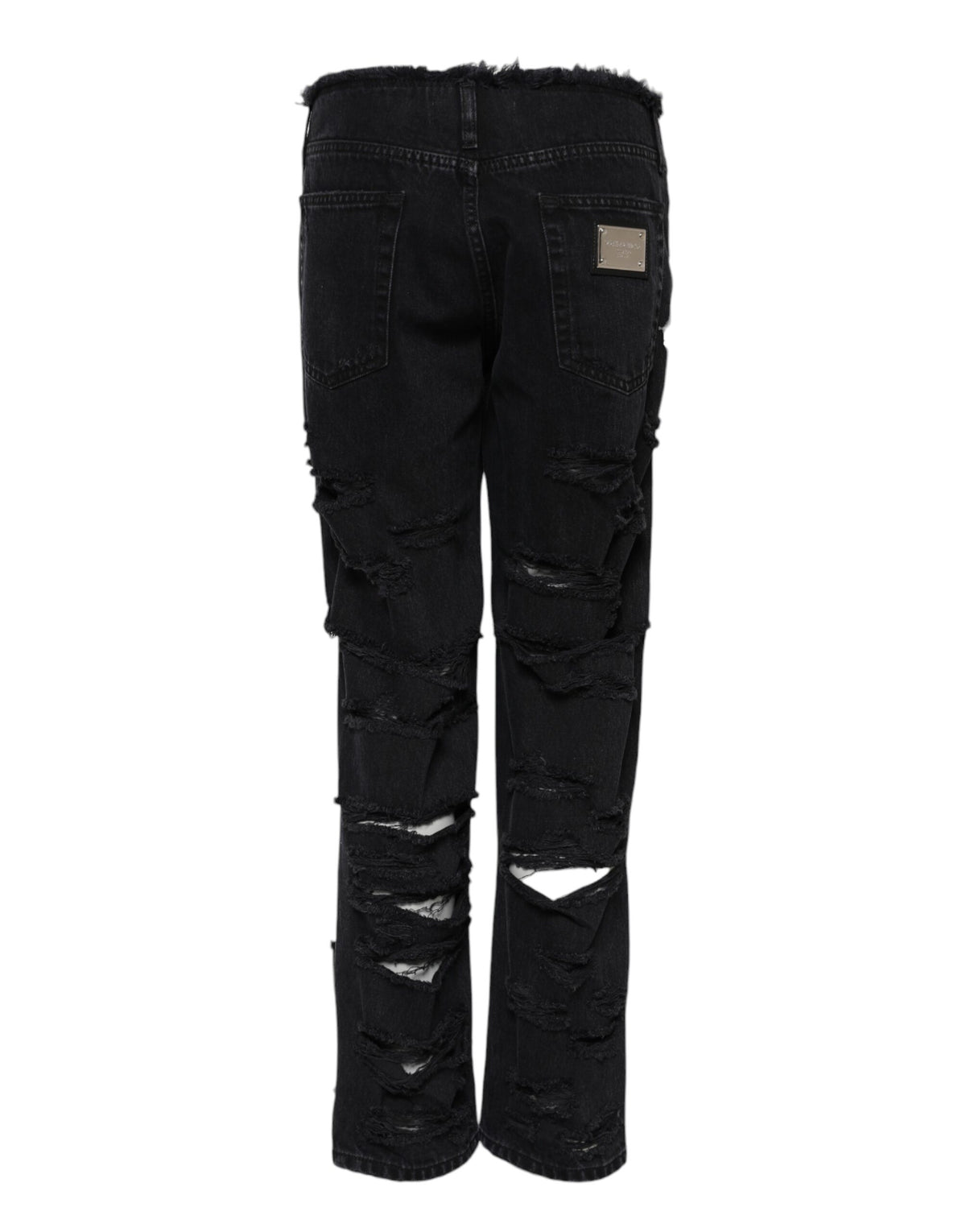 Elevate your style with Dolce & Gabbana's Black Cotton Tattered Mid Waist Denim Jeans, where exquisite Italian craftsmanship meets rebellious elegance for the discerning individual.