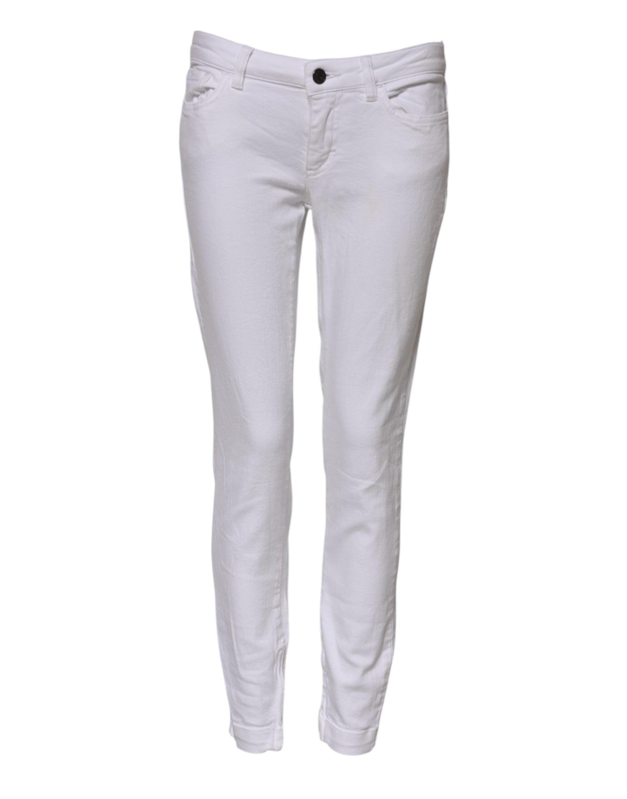 Discover the exquisite Dolce & Gabbana White Cotton Low Waist Skinny Denim Jeans, where artisanal craftsmanship meets luxurious elegance for the discerning individual.
