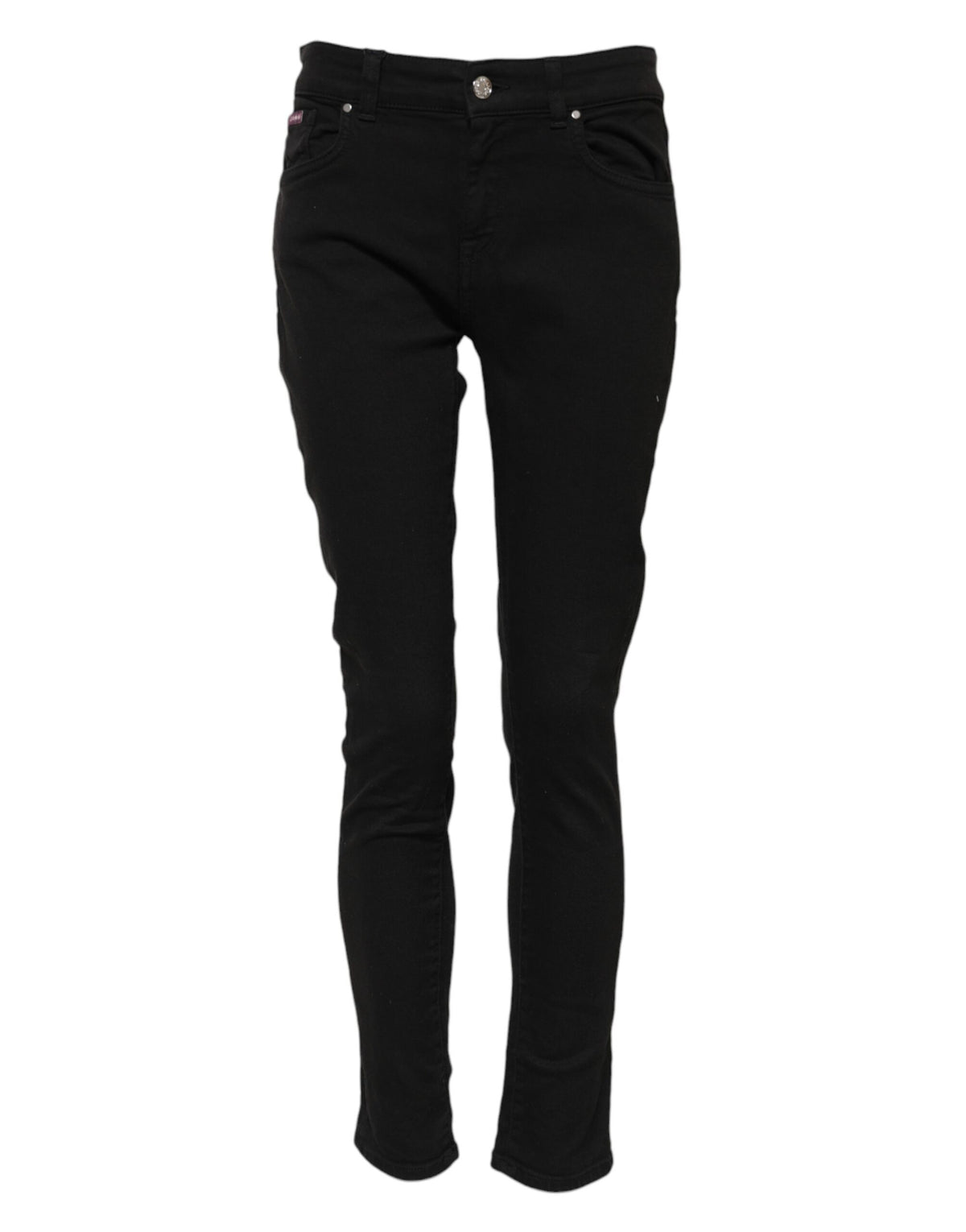 Indulge in the exquisite Dolce & Gabbana Black Cotton Logo Skinny Mid Waist Denim Jeans, where Italian craftsmanship meets timeless elegance for the discerning individual.