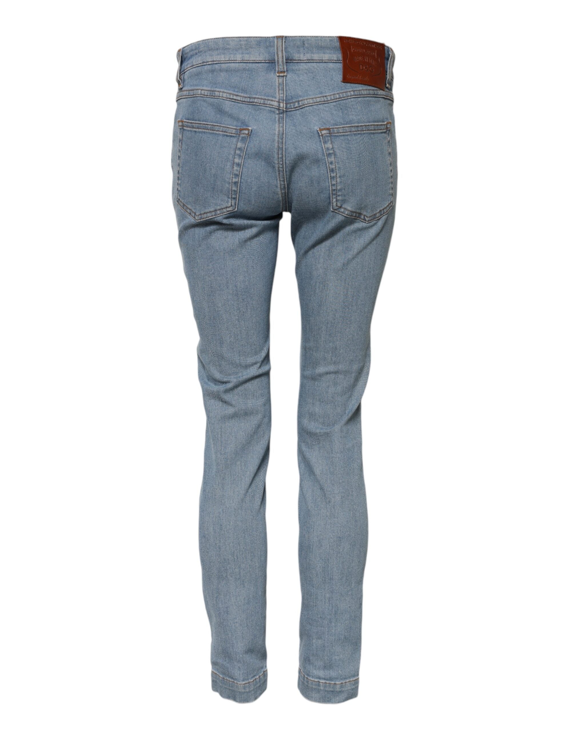 Indulge in the exquisite Dolce & Gabbana Blue Cotton PRETTY MidWaist Skinny Denim Jeans, where luxurious craftsmanship meets timeless elegance for the discerning individual.
