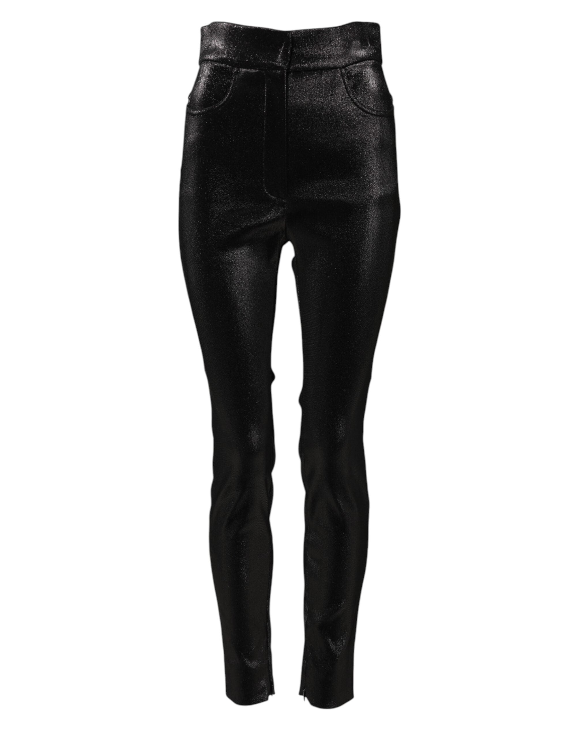 Indulge in the exquisite Dolce & Gabbana Black Cotton Stretch Lurex Thread Skinny Pants, where luxurious materials and meticulous Italian craftsmanship redefine elegance for the discerning individual.