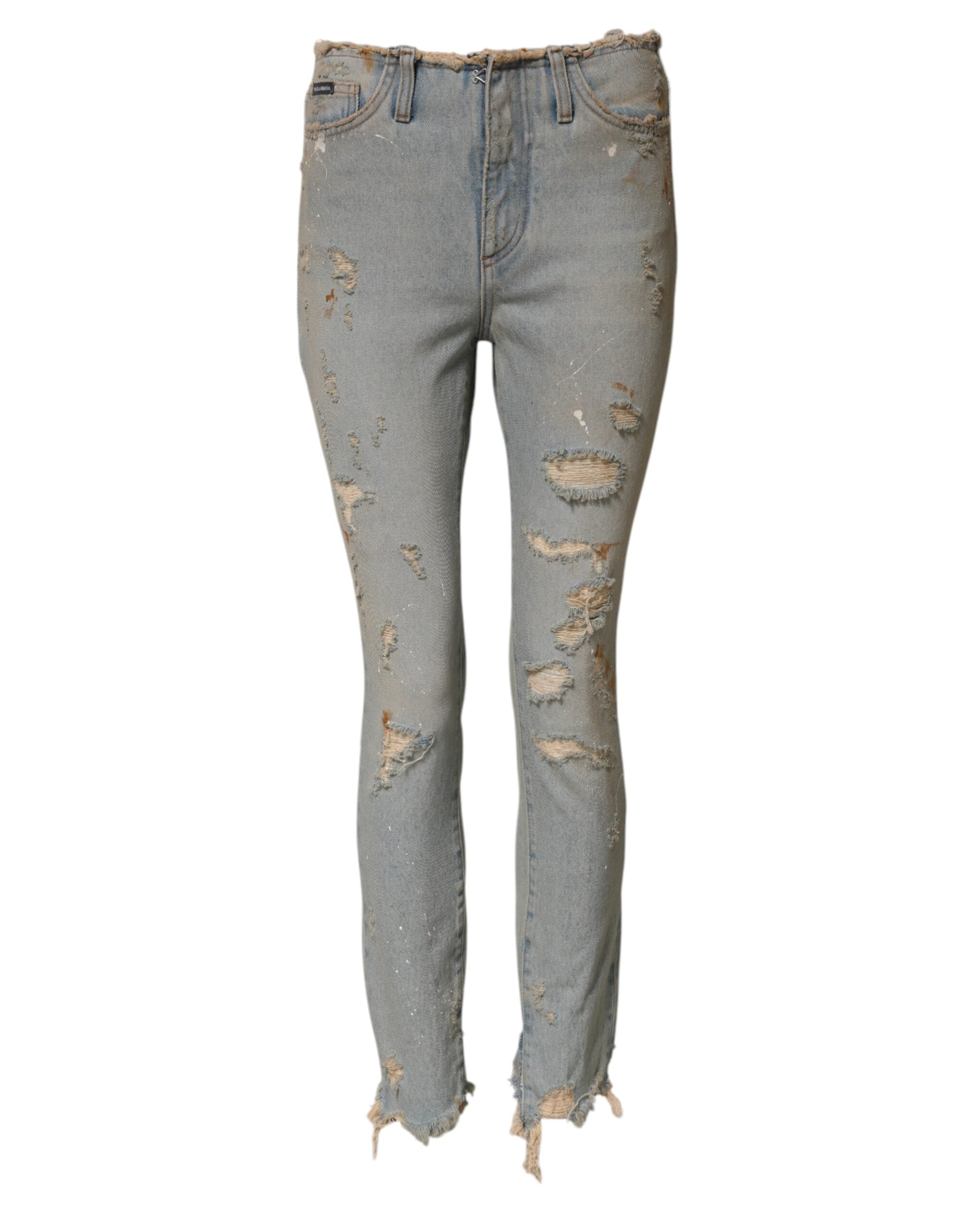 Elevate your wardrobe with Dolce & Gabbana Light Blue High Waist Skinny Denim Jeans, crafted from premium cotton for a luxurious fit that embodies modern elegance and sophistication.