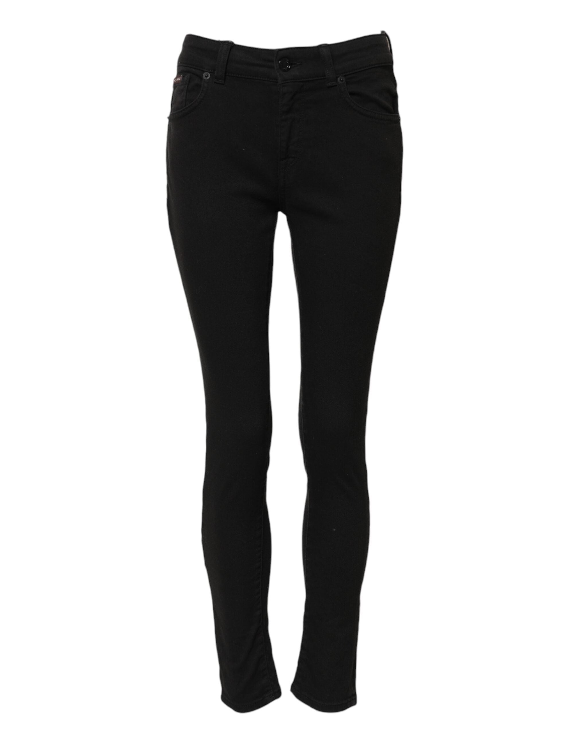 Indulge in the exquisite Dolce & Gabbana Black Cotton Skinny Mid Waist Denim Jeans, where luxurious craftsmanship meets timeless elegance, perfect for the discerning individual.