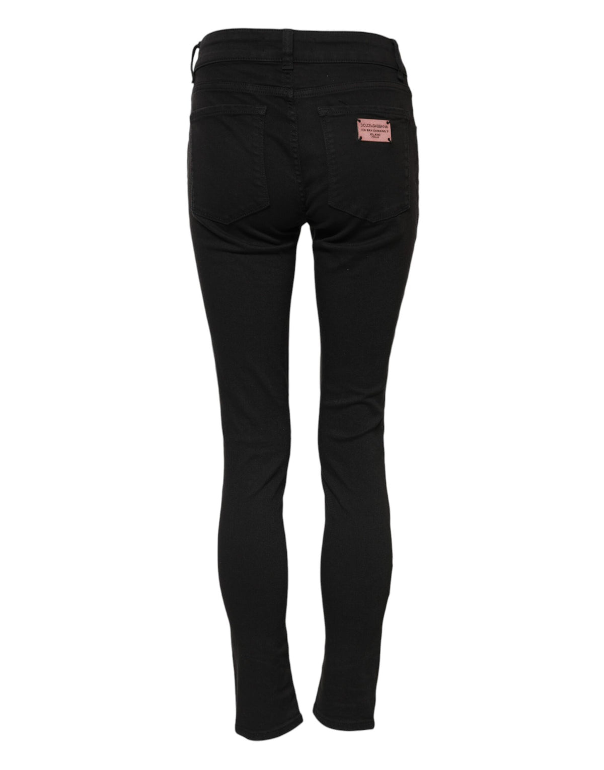 Indulge in the exquisite Dolce & Gabbana Black Cotton Skinny Mid Waist Denim Jeans, where unparalleled craftsmanship meets timeless luxury for the discerning individual.