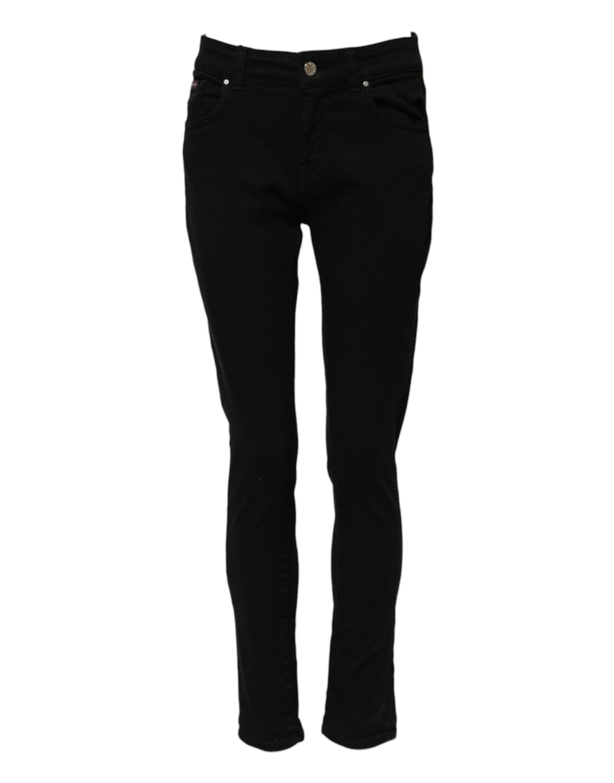 Indulge in the exquisite Dolce & Gabbana Black Cotton Logo Skinny Mid Waist Denim Jeans, crafted in Italy for a flawless fit that embodies timeless luxury and sophistication.