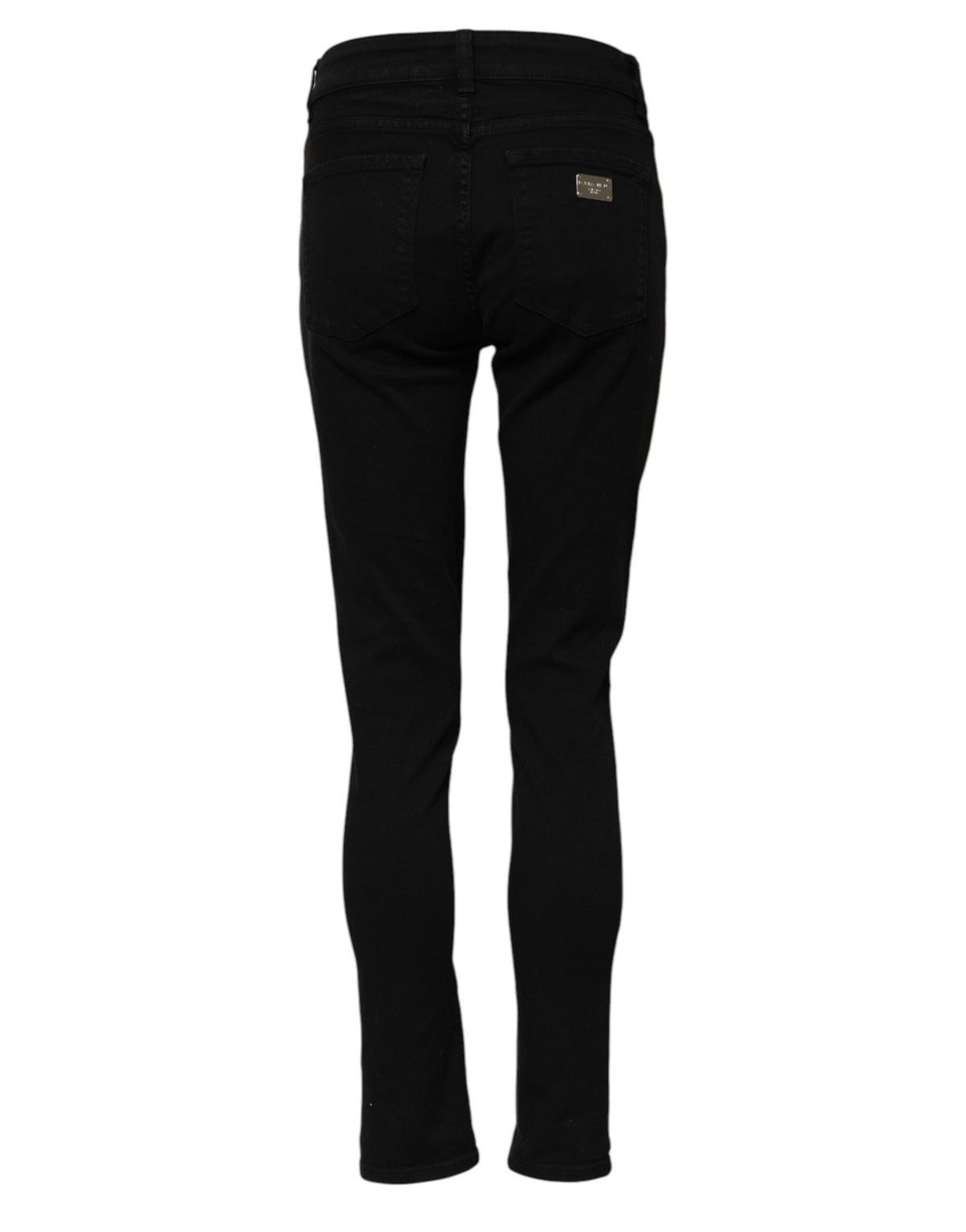Indulge in the exquisite Dolce & Gabbana Black Cotton Logo Skinny Mid Waist Denim Jeans, crafted in Italy for a flawless fit that embodies timeless luxury and sophistication.