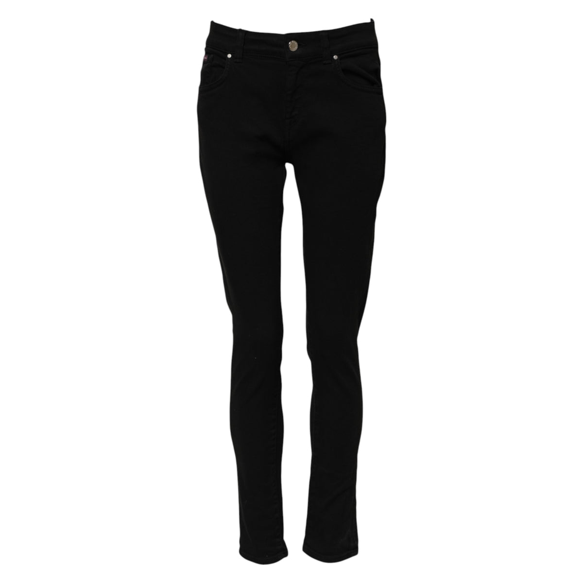 Indulge in the exquisite Dolce & Gabbana Black Cotton Logo Skinny Mid Waist Denim Jeans, a timeless blend of luxury and sophistication crafted in Italy for the discerning individual.