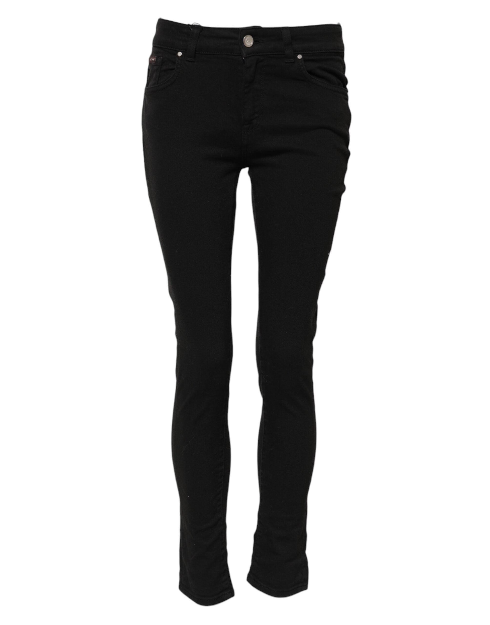 Discover the exquisite Dolce & Gabbana Black Cotton Skinny Mid Waist Denim Jeans, a luxurious blend of comfort and sophistication, crafted for the discerning individual.