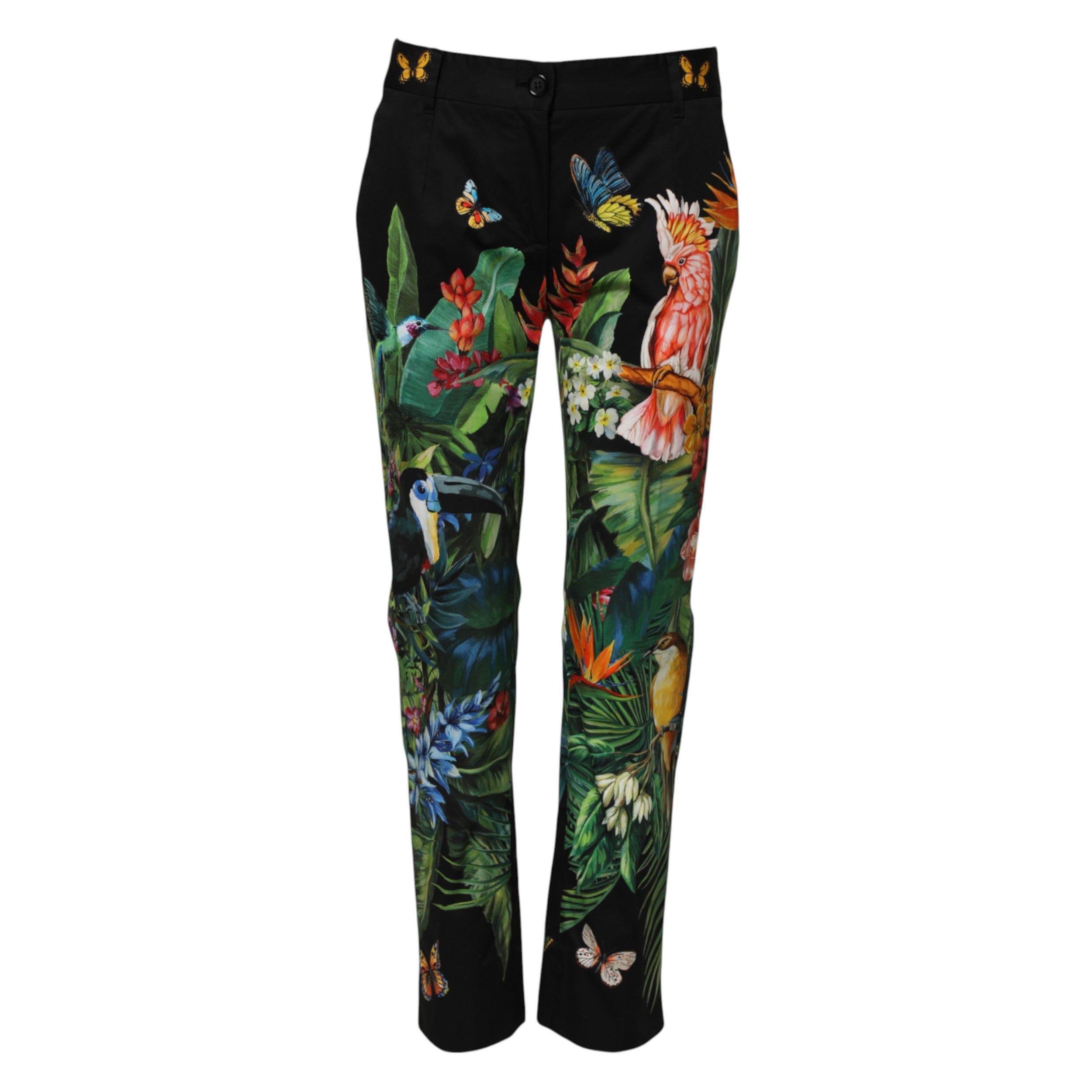 Experience the exquisite craftsmanship of Dolce & Gabbana's Black Cotton Tropical Mid Waist Pants, a luxurious blend of comfort and elegance that elevates your wardrobe.