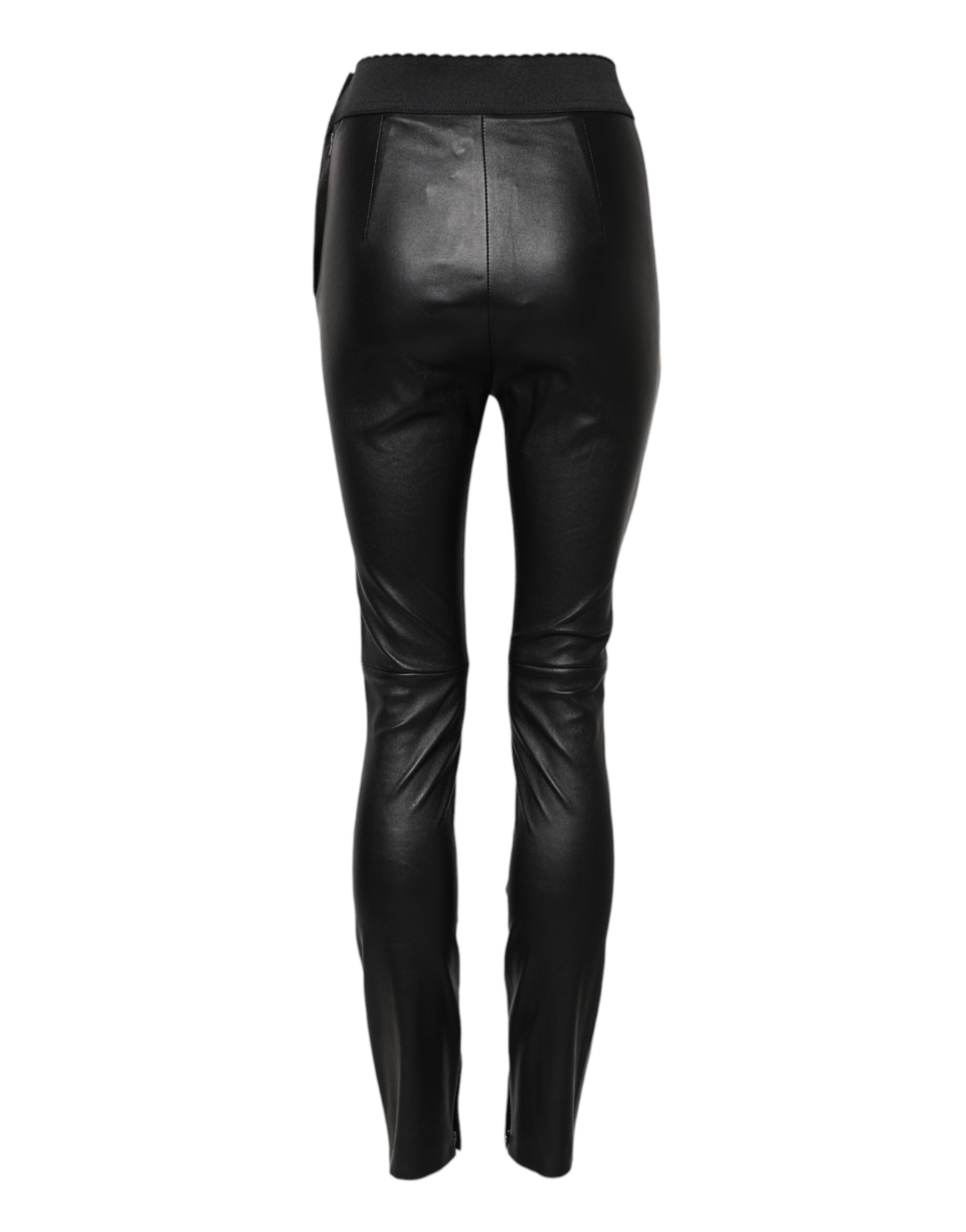 Indulge in the exquisite allure of Dolce & Gabbana's black leather elastic waist pants, crafted from premium lambskin for a silhouette that embodies elegance and confidence.