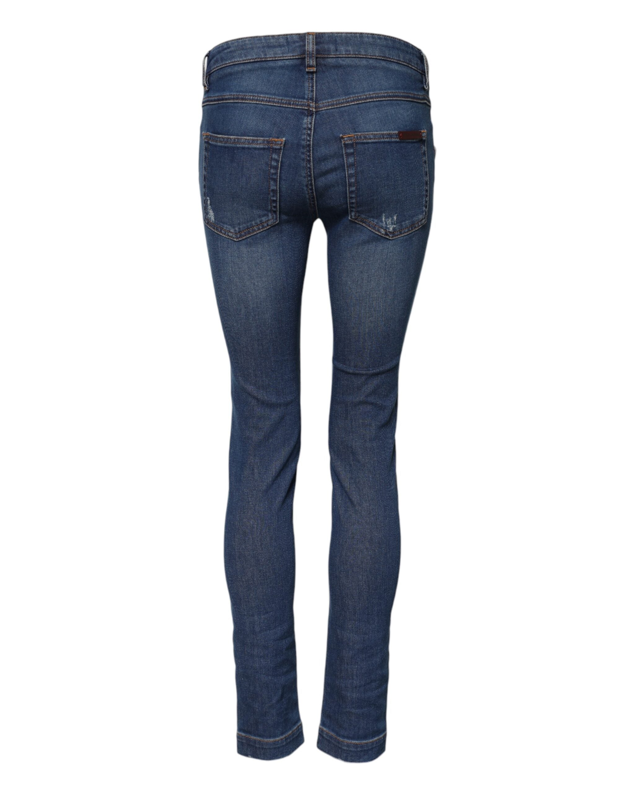 Indulge in the exquisite Dolce & Gabbana Blue Cotton Low Waist Skinny Denim Jeans, where luxurious craftsmanship meets timeless elegance, perfect for the discerning wardrobe.