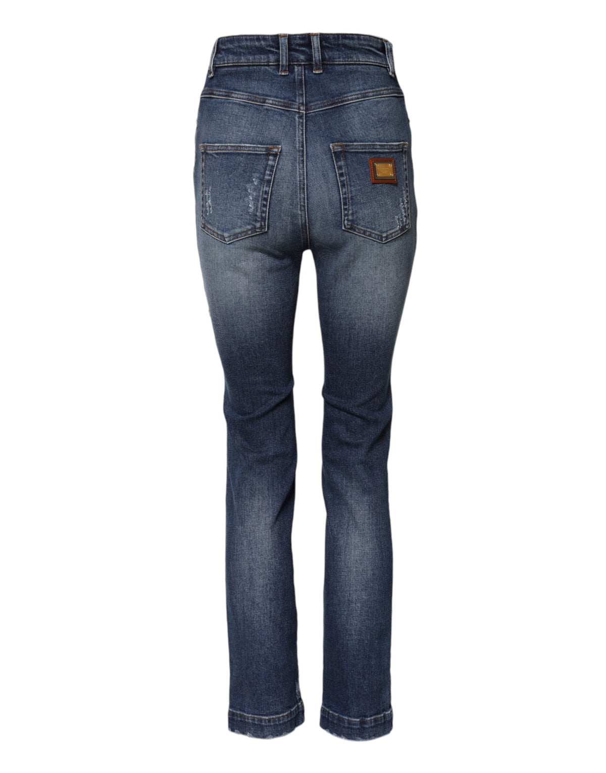 Elevate your wardrobe with Dolce & Gabbana's Blue Rhinestone Embellished Denim Jeans, where exquisite craftsmanship meets luxurious style for the confident individual.