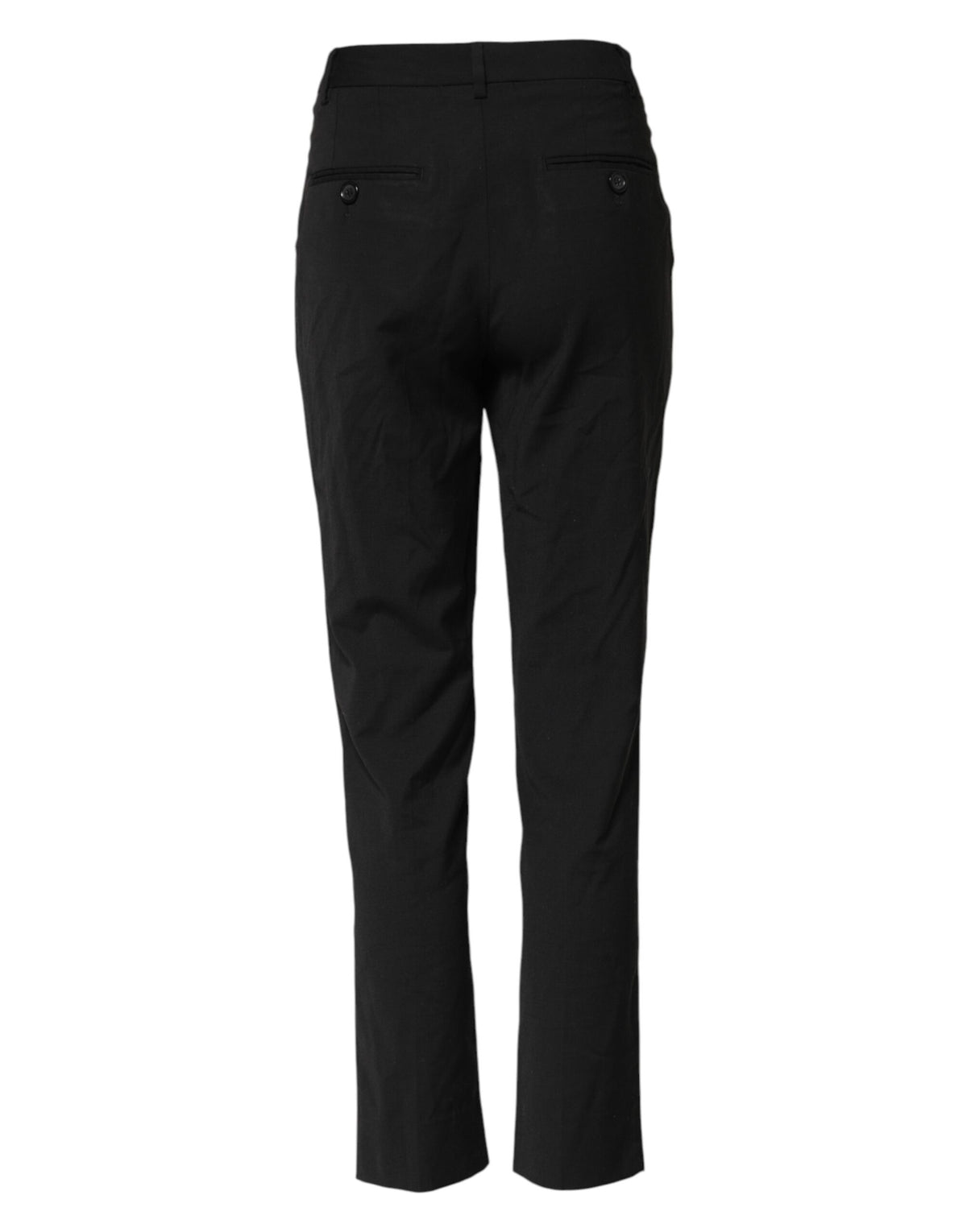 Indulge in the exquisite craftsmanship of Dolce & Gabbana's Black STAFF High Waist Tapered Pants, a luxurious blend of virgin wool and polyester that embodies timeless elegance.