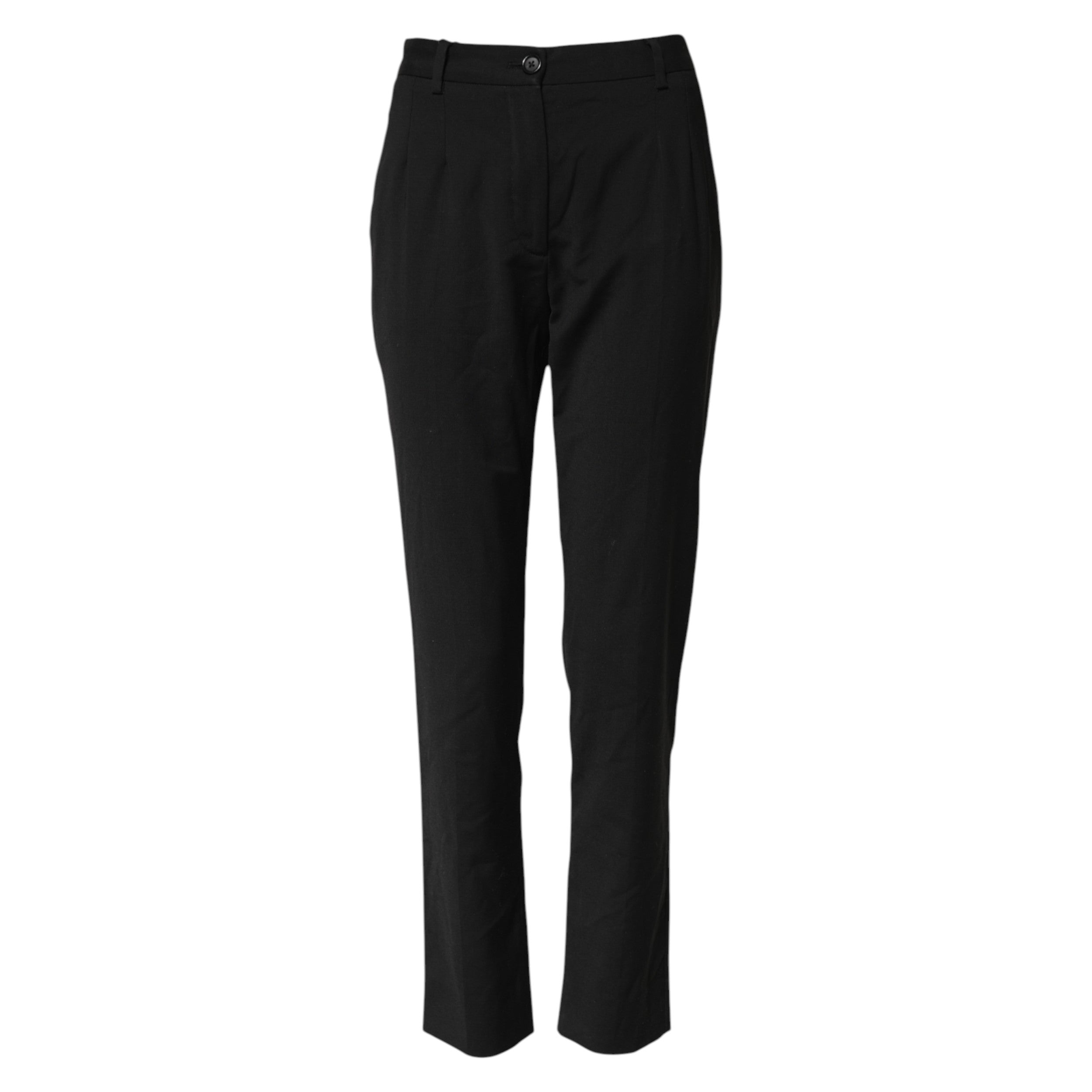 Indulge in the exquisite craftsmanship of Dolce & Gabbana's Black STAFF High Waist Tapered Pants, a luxurious blend of virgin wool and polyester for timeless elegance.