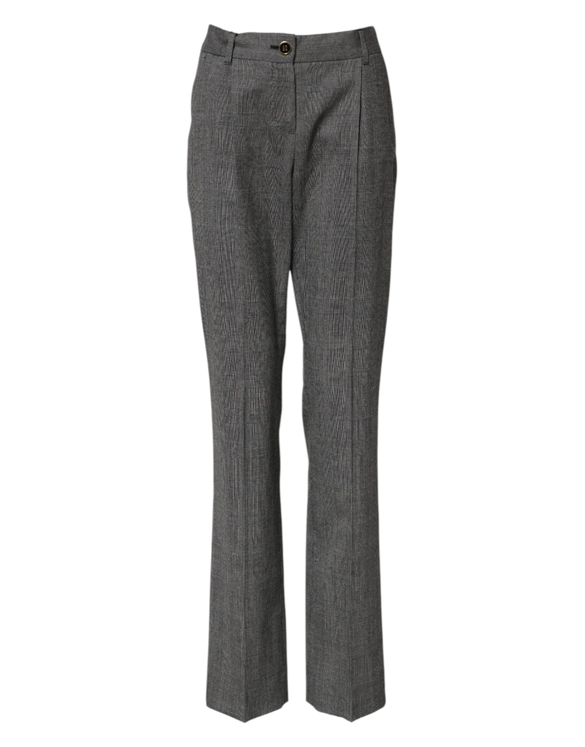 Experience unparalleled elegance with Dolce & Gabbana Gray Checkered High Waist Flared Pants, crafted from luxurious virgin wool for a sophisticated silhouette that captivates.