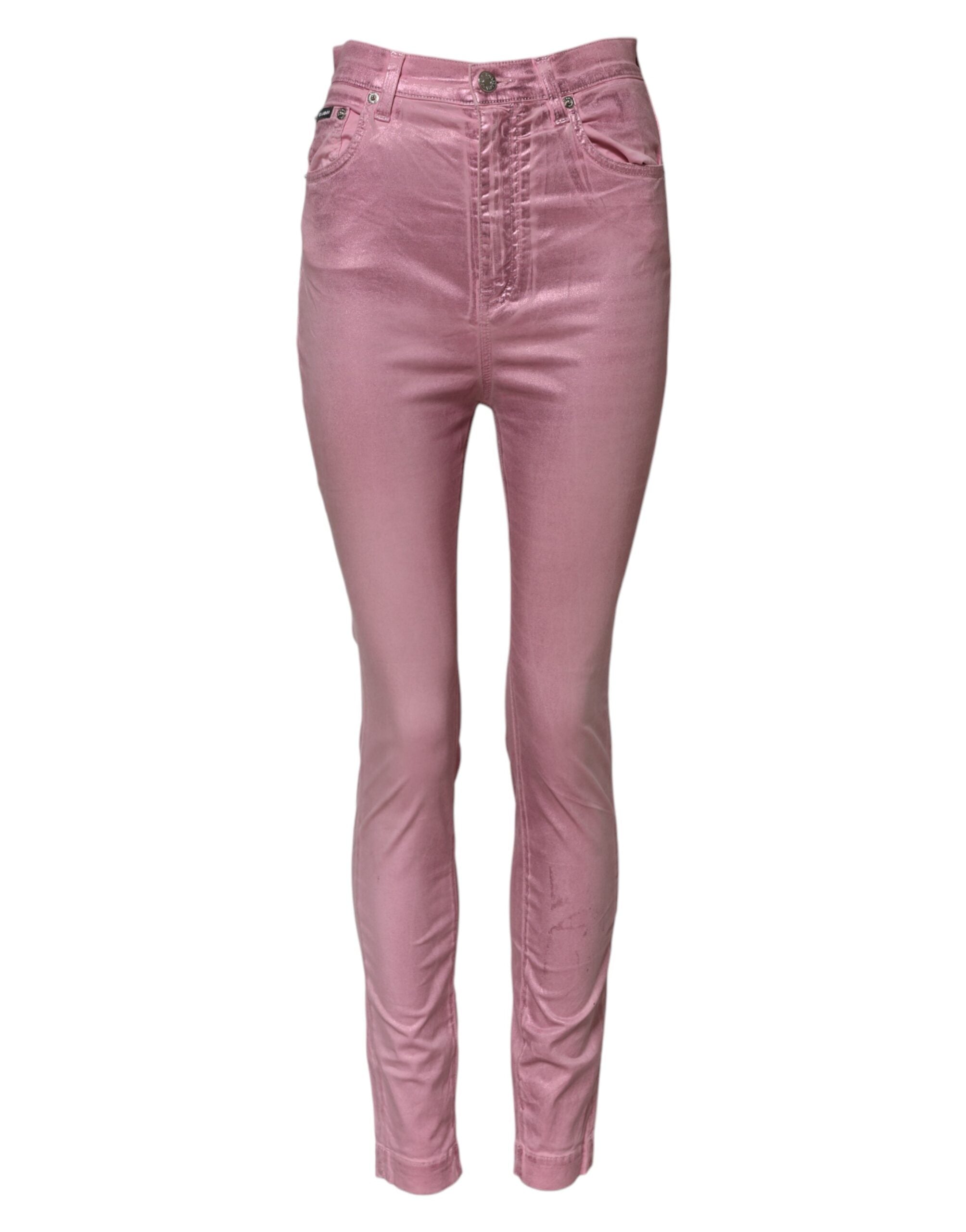 Indulge in the exquisite Dolce & Gabbana Pink GRACE High Waisted Skinny Denim Jeans, a luxurious blend of cotton and elastane that embodies elegance and confidence.