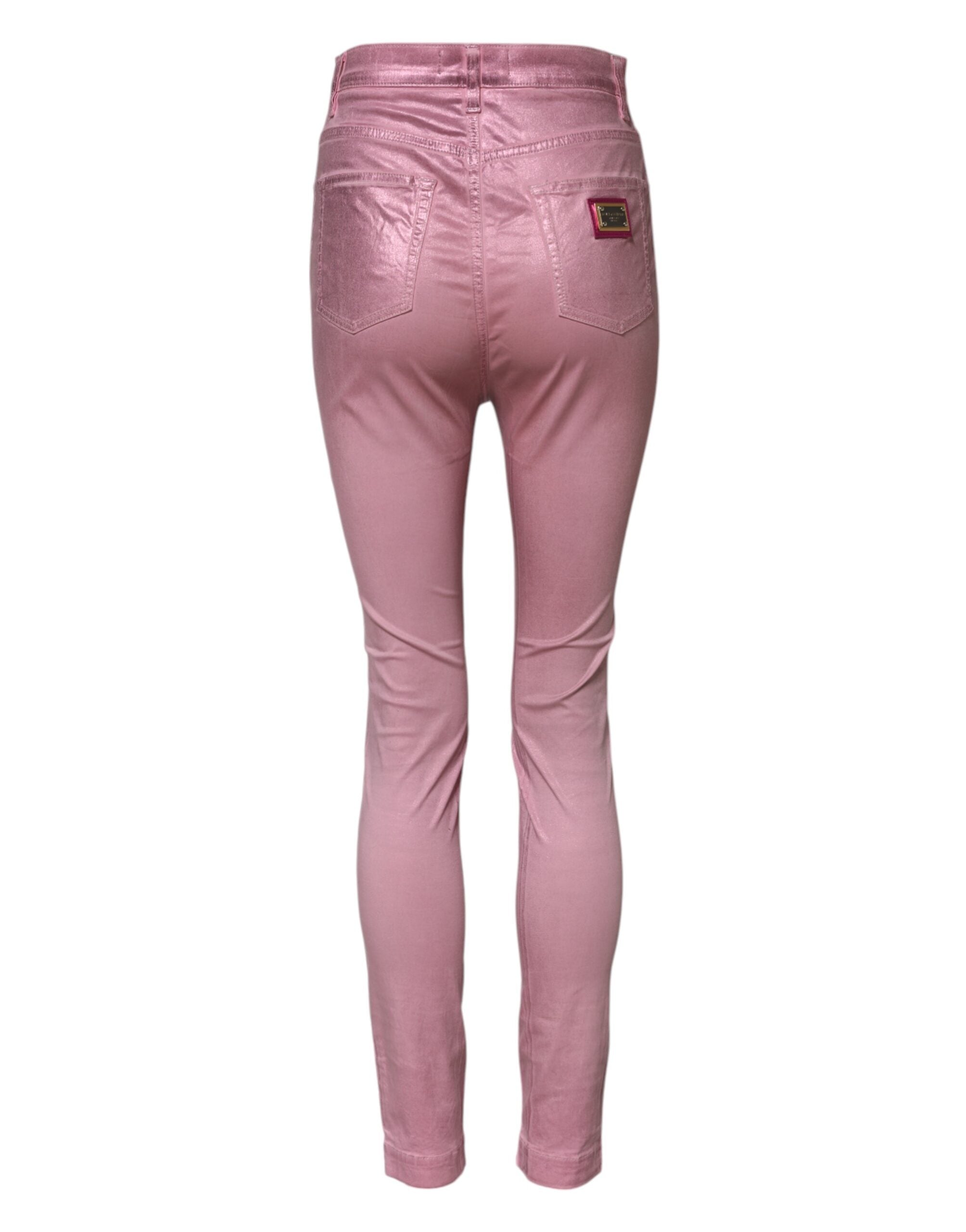 Indulge in the exquisite Dolce & Gabbana Pink GRACE High Waisted Skinny Denim Jeans, where luxurious craftsmanship meets a captivating hue, elevating your wardrobe with timeless elegance.